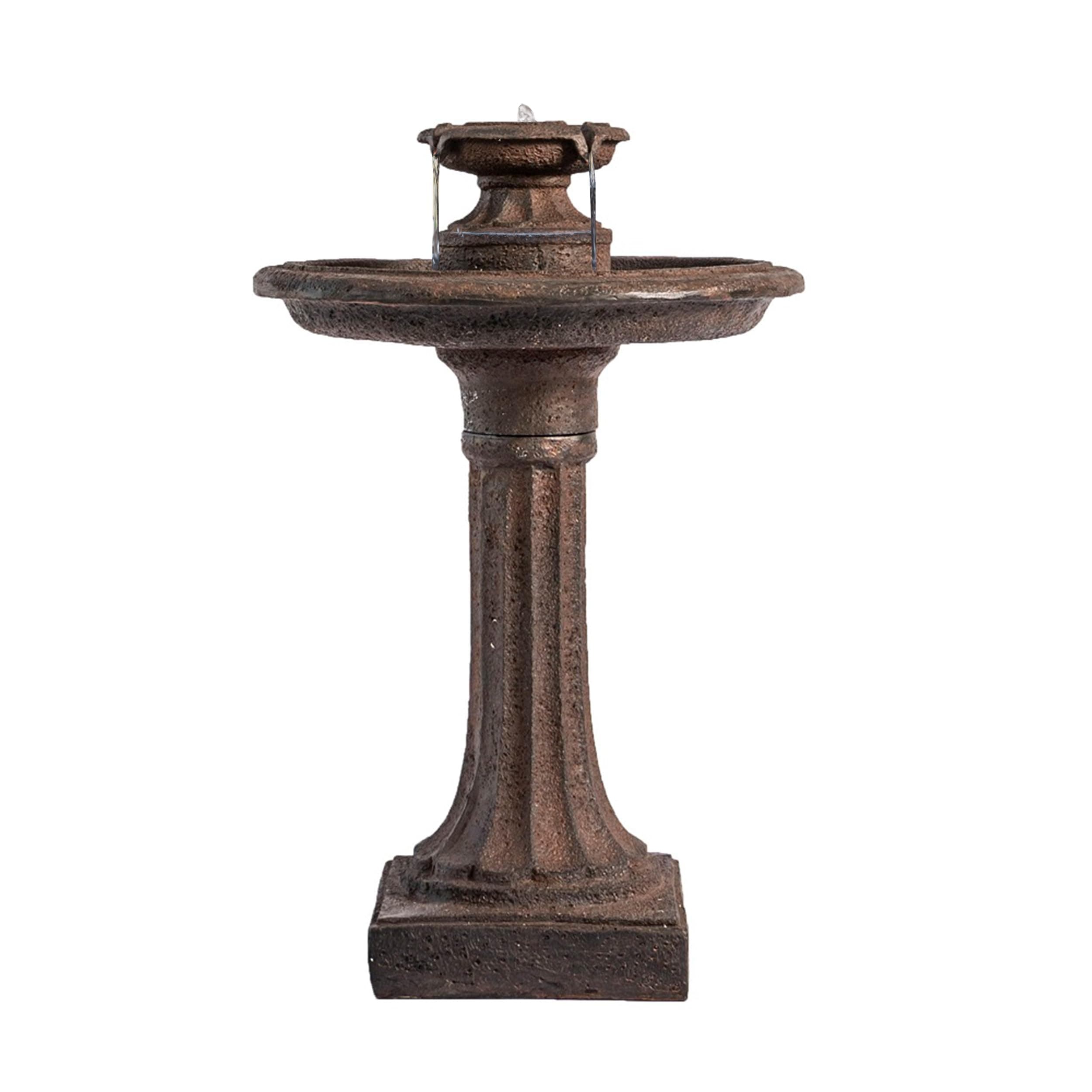 XBrand 28" Outdoor Bird Bath Fountain, Brown Resin, Decorative 1-Tier Water Feature for Patio, Garden & Yard