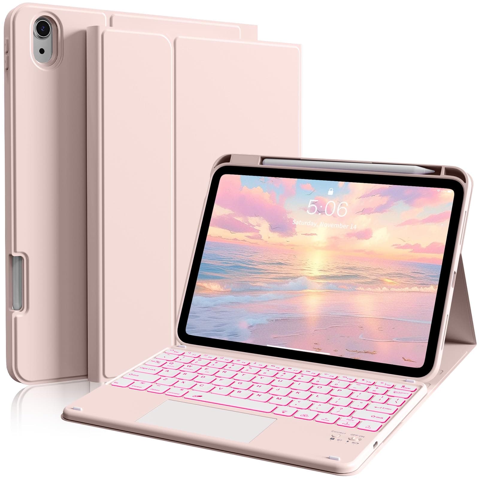 BQDIYOO Keyboard Case for iPad 11th Generation (A16), 10th Gen, Pink