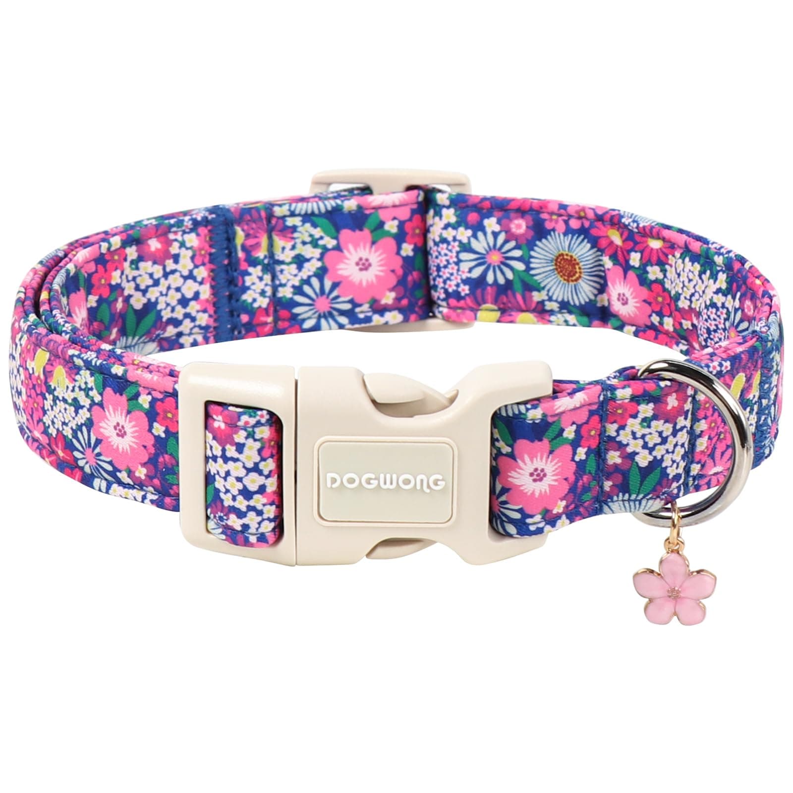 DOGWONG Spring Floral Girly Dog Collar-Cute Floral Daisy Dog Collar, Adjustable Soft Girl Female Dog Collar for Small Medium Dogs, M