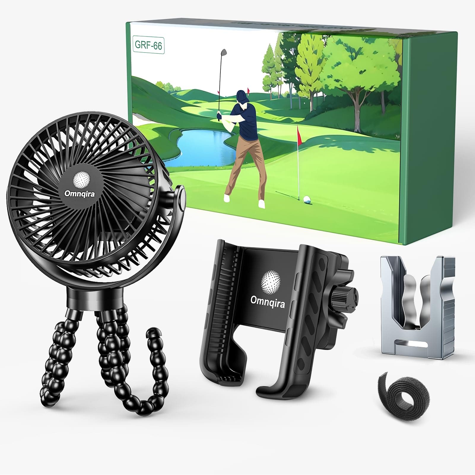 Golf Gifts for Men and Women, 3 in 1 Golf Cart Accessories Essentials Set with Golf Fan, Golf Magnetic Phone Holder Universal Mount, Golf Aluminum Holder Clip 26−64 Rings for EZGO, Yamaha, Icon