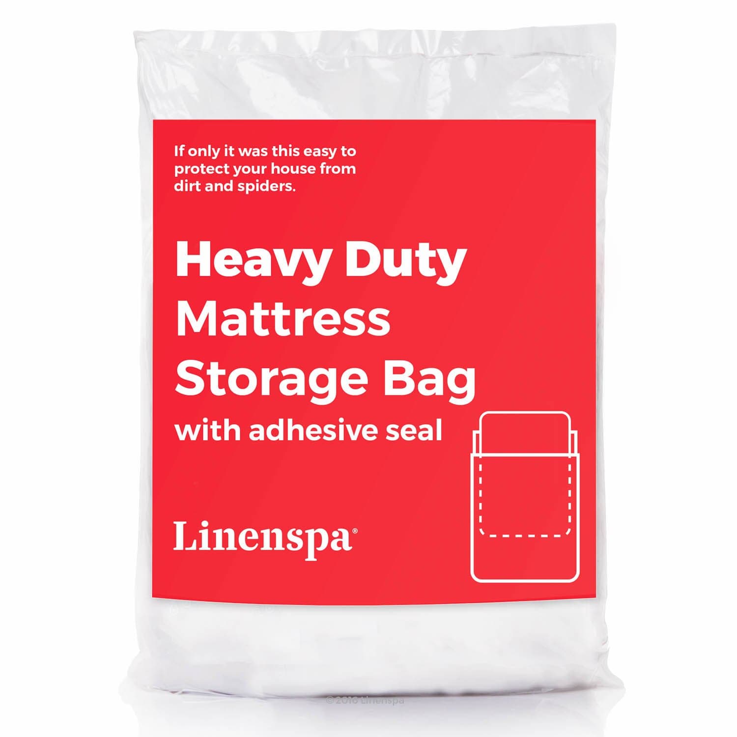 LINENSPA Heavyweight 4 mil Mattress Bag with Adhesive Closure Strip - Moving and Storage Plastic Cover - Full / Queen