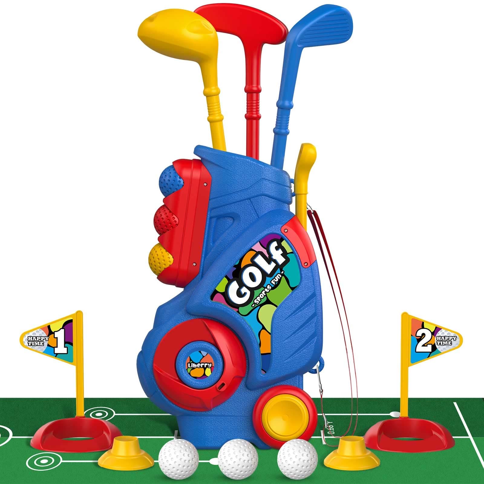 Liberry Toddler Golf Clubs Set Toy for Boys Ages 1 2 3 4 with Mat, Blue