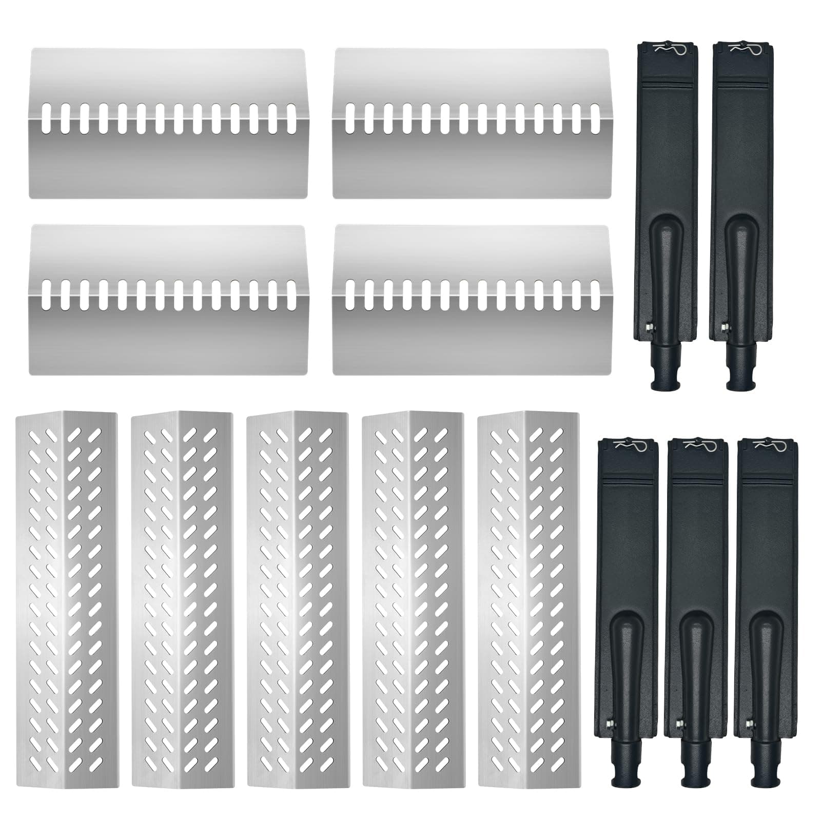 Htanch 5 Packs 16631 with 4 Packs 16520 Heat Plate and 5 Pack Cast Burner Replacement Parts for Bull Grill，Fit for Bull 18248 LP, 18249 NG, Lonestar Select 87049, Steer Premium 69009, Outlaw 26039