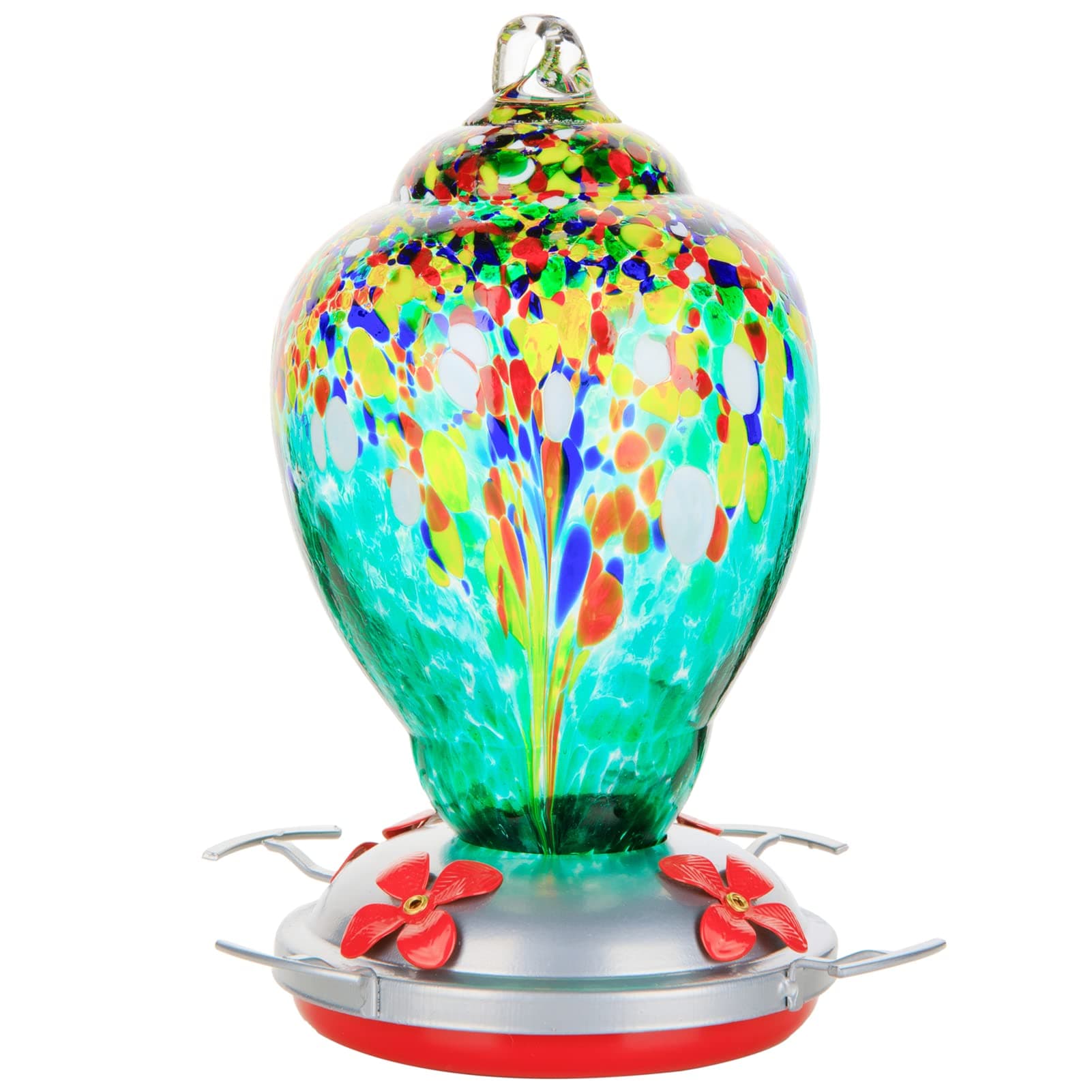 REZIPO Hummingbird Feeder Hand Blown Glass Bird Feeder for Outdoors Patio Large 32 Ounces Hummingbird Nectar Capacity with Hanging Hooks, Rope, Brush and Service Card (Yellow-Green)