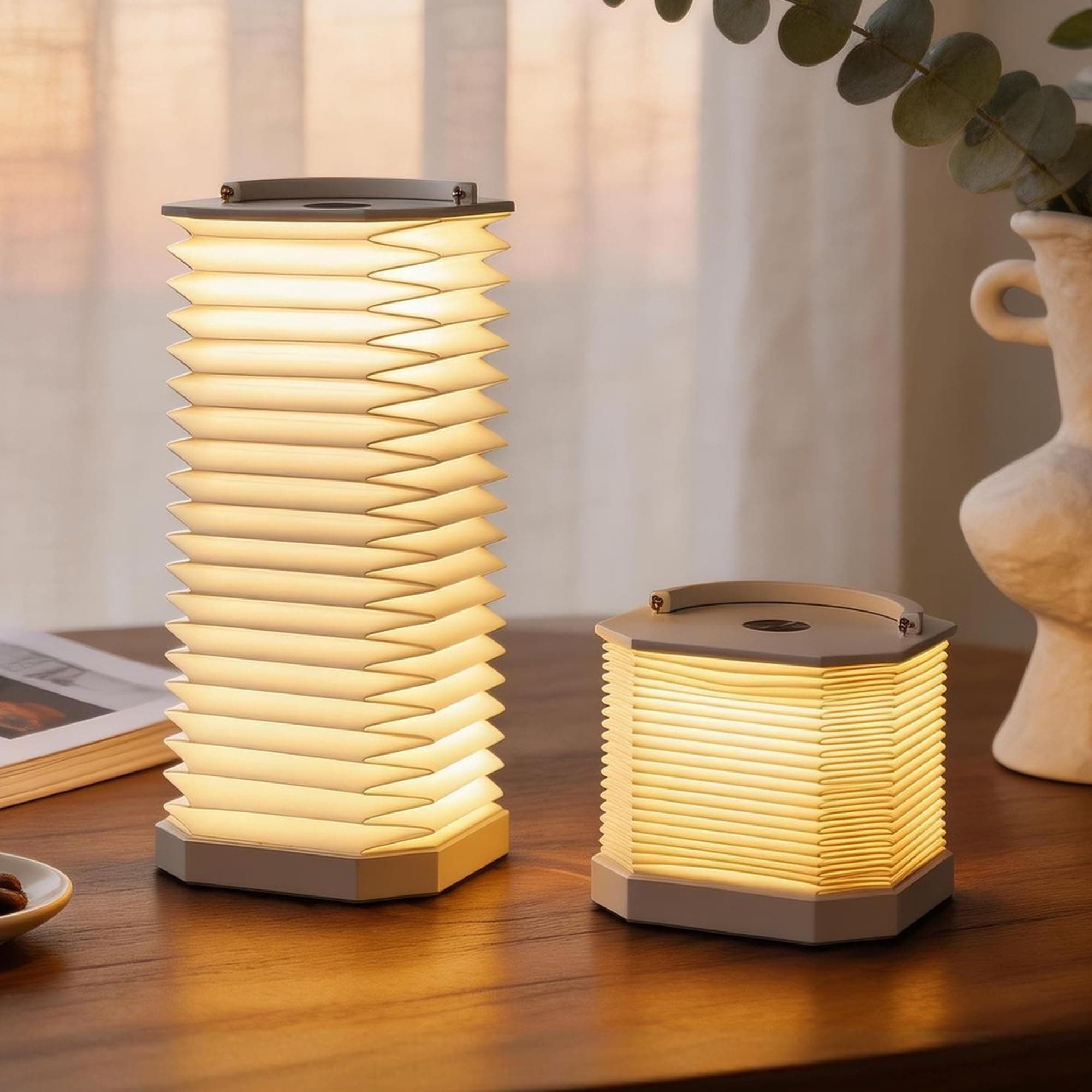 Ba suns Adjustable Accordion Stankding Lamp – Telescopic Stand, Dimmable, Rechargeable Battery, Warm Light for Home Decor