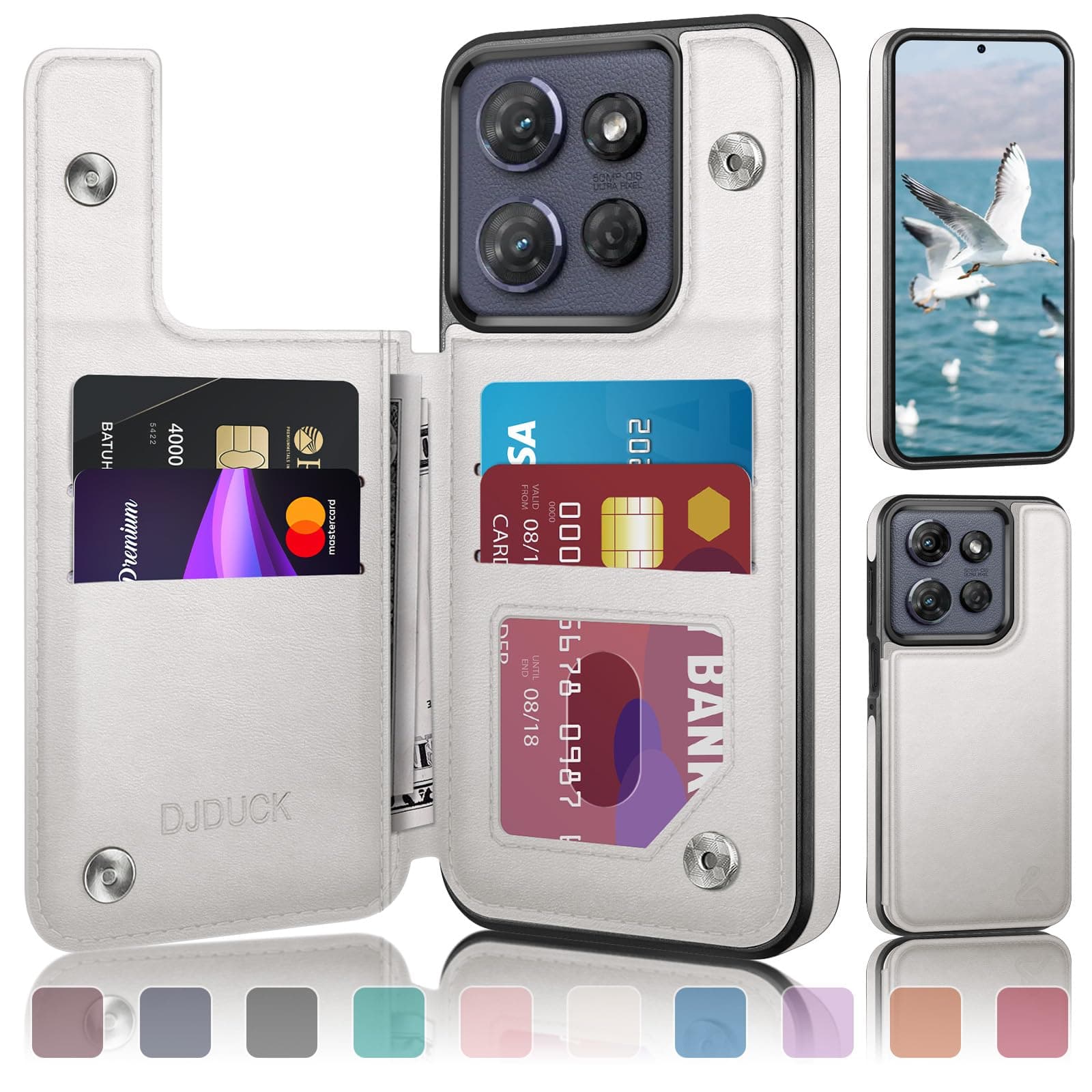 DJDUCK Designed for Moto G Power 2025 Case Wallet with Card Holder, [Magnetic Clasp Cover] [RFID Blocking Leather Protection] Shockproof Women Men Cases for Moto G Power 2025 White