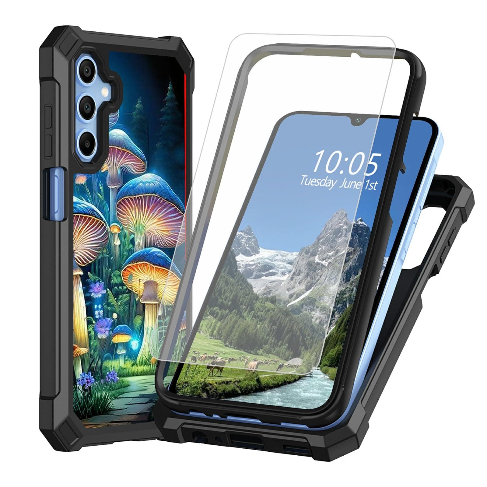 DIGTIALL Case for Samsung Galaxy A16 5G 6.7" with Tempered Glass Screen Protector for Galaxy A16 5G Dual Layer Heavy Duty Shockproof Protective Cover for Samsung A16 5G,Mushrooms Butterfly