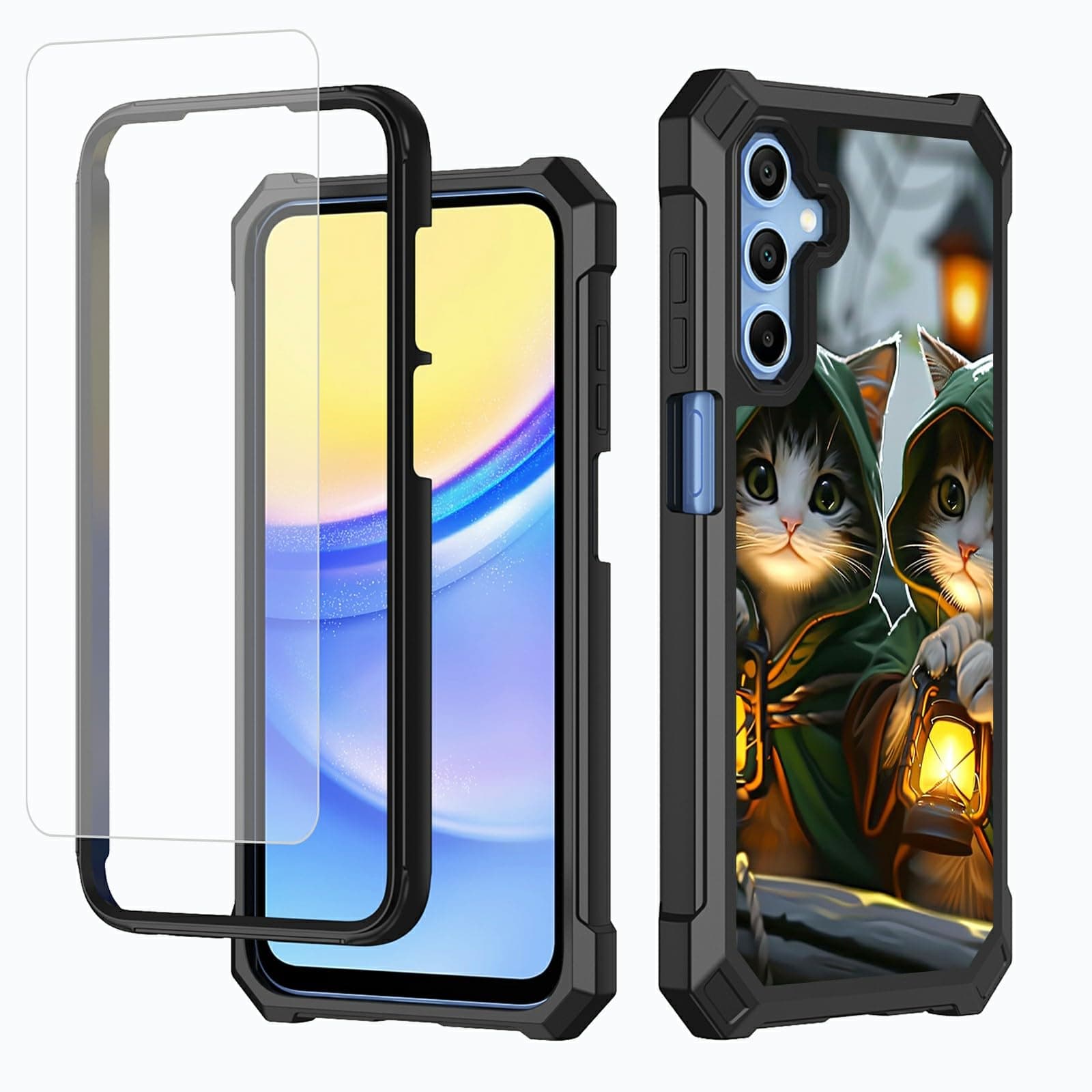 BFDHGQZC Case for Samsung Galaxy A36 5G 6.6" with Screen Protector， Heavy Duty Dual Layer Hard PC & Soft TPU Bumper Shockproof Protective Cover for Samsung A36 5G,Three Cute Cats