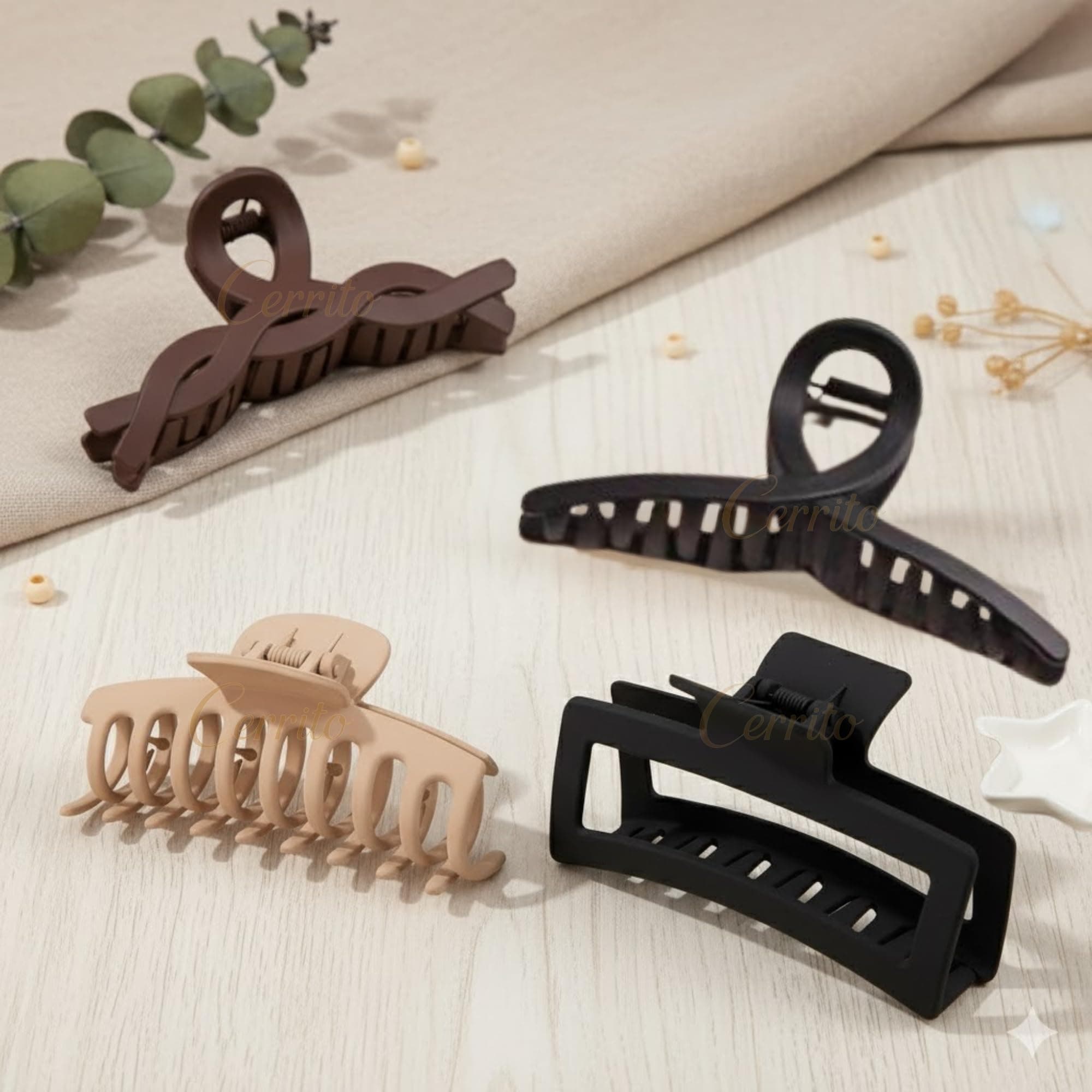 Cerrito Hair Claws for Women and Girls - 4 Pieces Large Strong Holding Clips for Thick Thin Hair Matte Non-Slip Neutral Claw Styling Hair Clip Hair Accessories Ponytail Holder