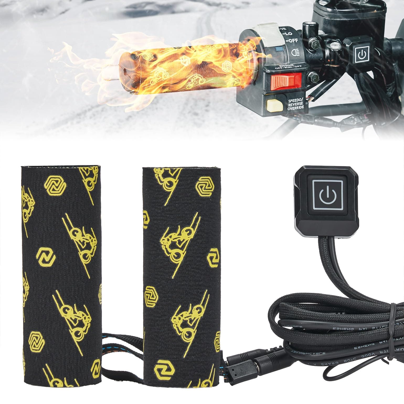 KEMIMOTO Heated Motorcycle Grip Cover Pad Universal Waterproof, Electronic ATV 12V Motorcycle Hand Grip Heater Warm HOT with Three Gear Temperature Adjustable