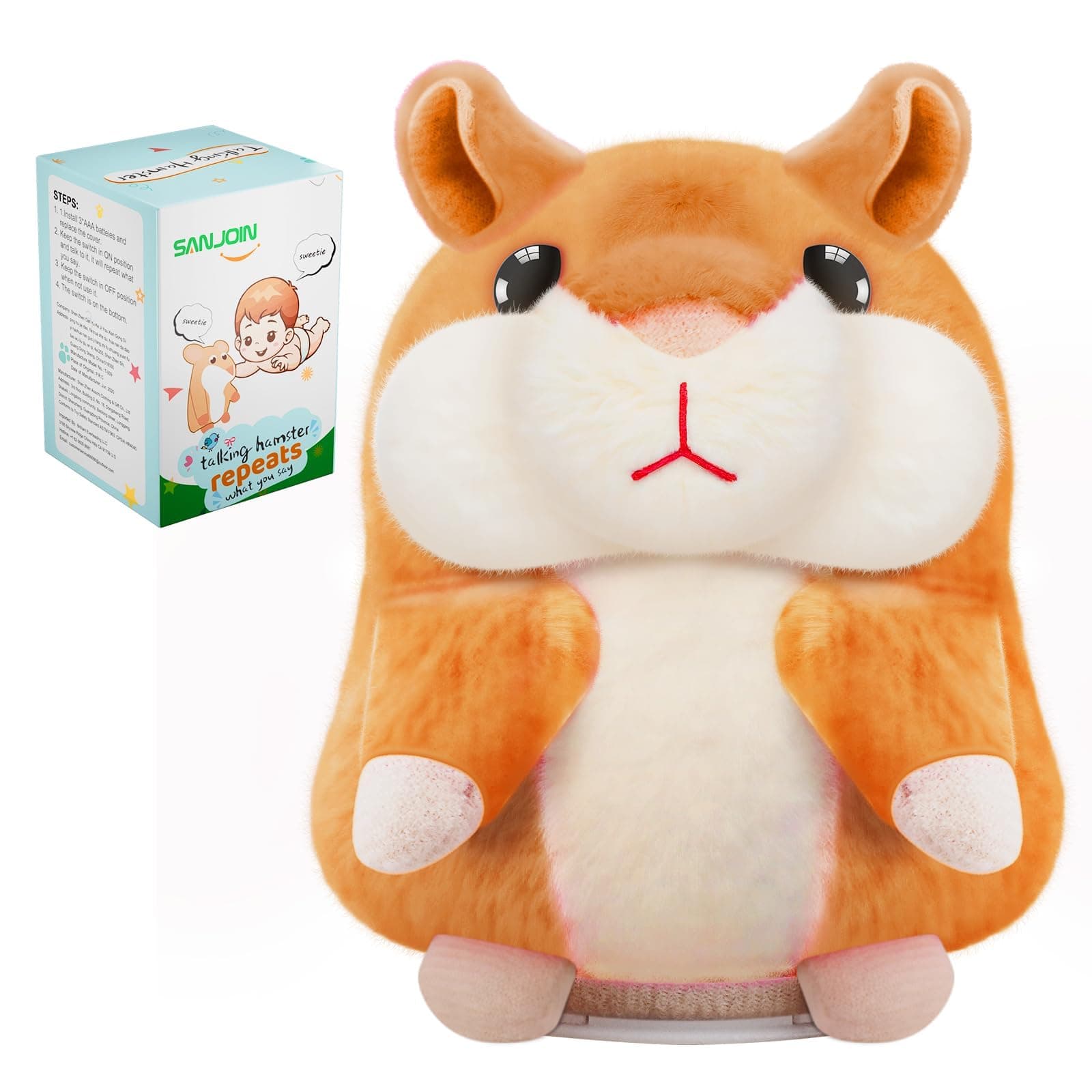 SANJOIN Kids Toddler Toys for Ages 2-4, Talking Hamster Repeats What You Say for Boys Girls, Interactive Plush Repeating Toy Gifts for 2 3 4 5 6 8 Year Old Boy Girl Birthday Gift (Brown)