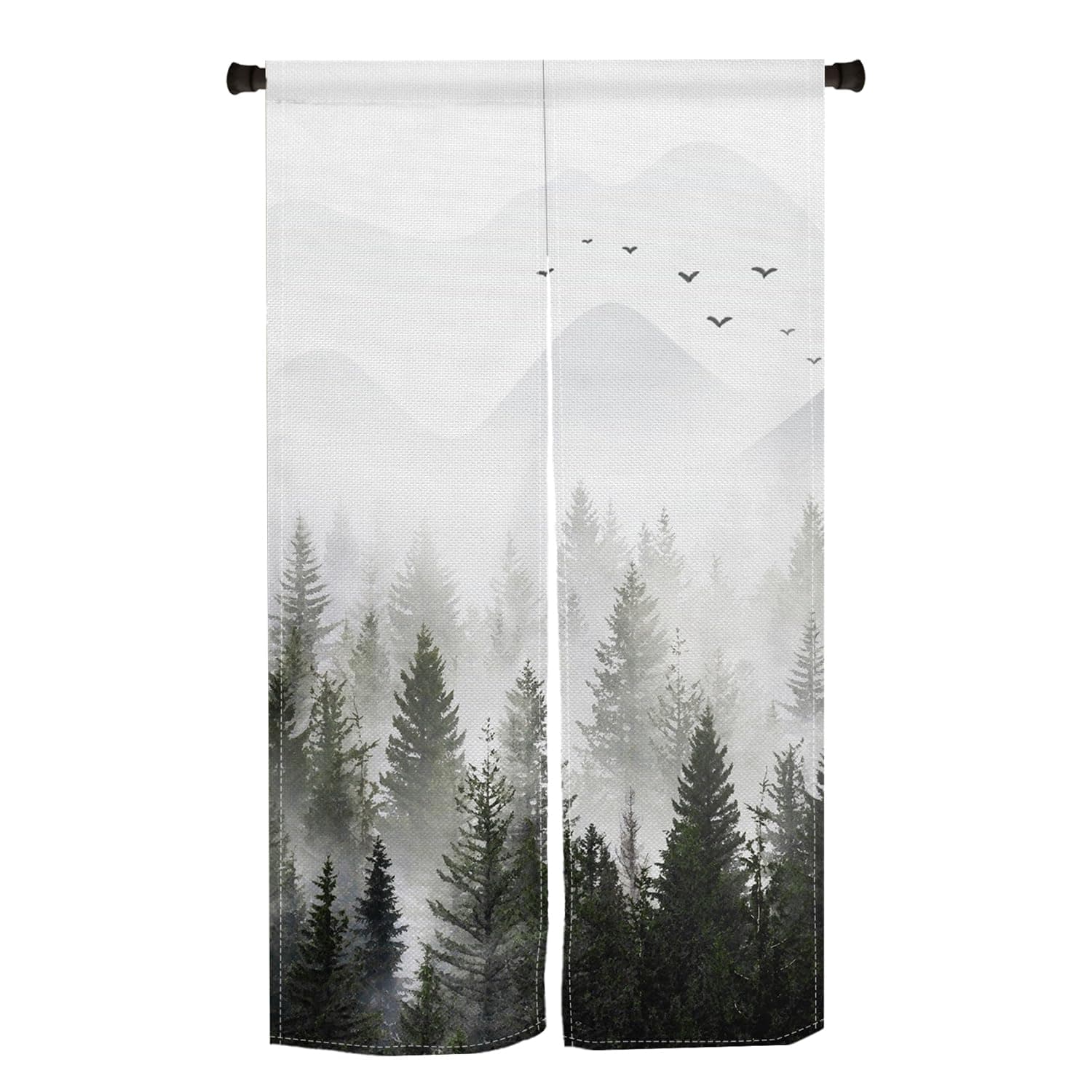 ChloropLastid Misty Forest Mountain Japanese Curtain Doorway Curtain, Green Tree Tapestry for Wall Hanging, Japanese Noren Bedroom Partition Kithchen Divider Bathroom Door Decor, 33.5"x 59"
