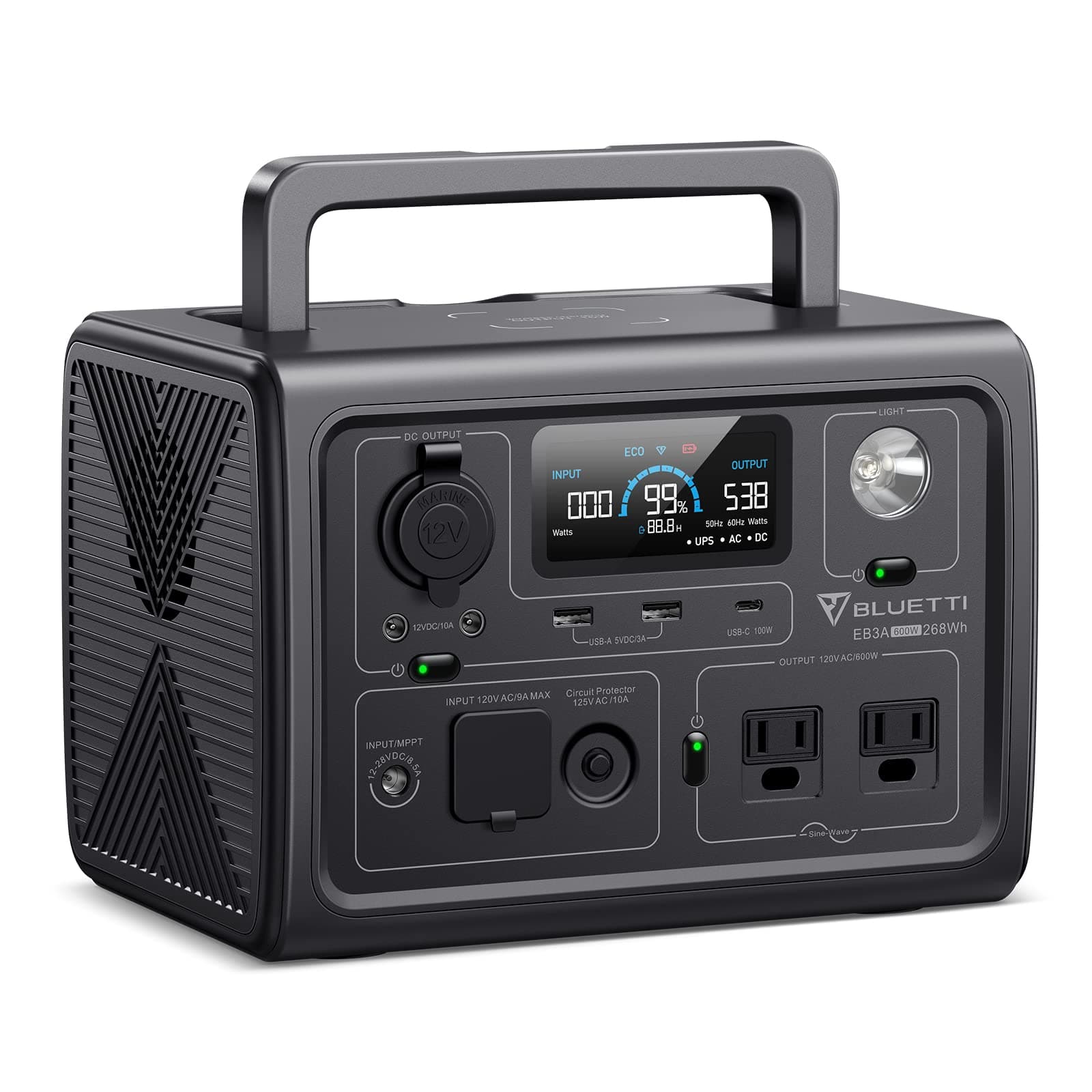 BLUETTI EB3A Portable Power Station, 268Wh 600W Solar Generator LiFePO4