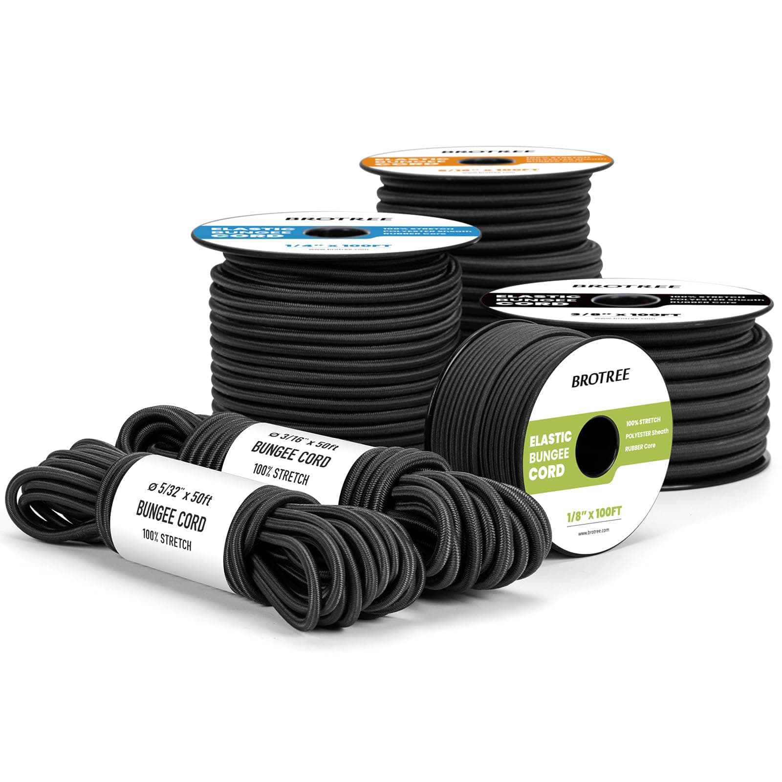 Brotree Marine Grade Bungee Cord 1/8" x 10ft - Elastic Shock Cord 100% Stretch Rope Heavy Duty for Kayak, Tent Pole, Tarp, Tie Down - Black