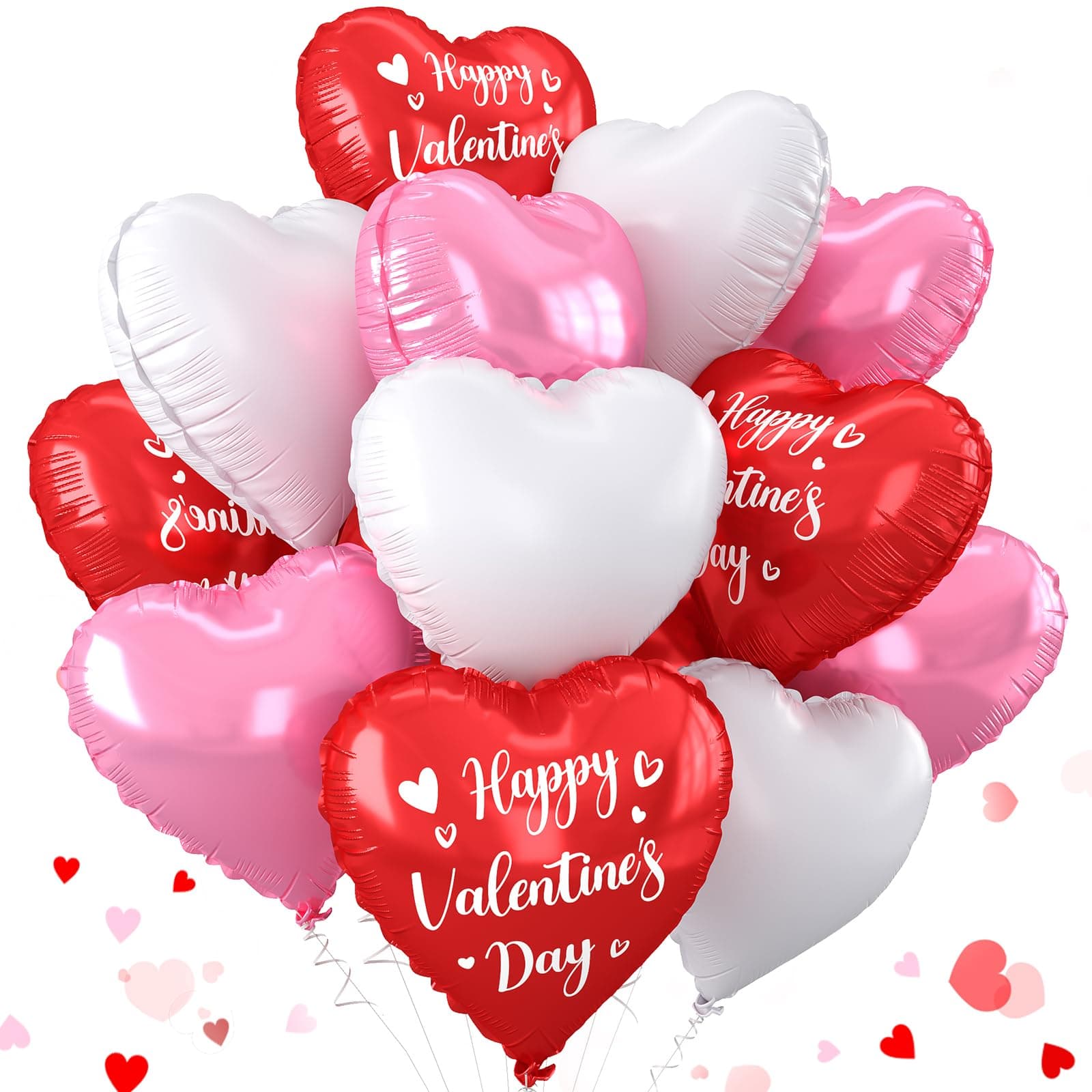 12 Pcs Pink White Red Heart Balloons for Valentine's Day Party Decoration 18 Inch