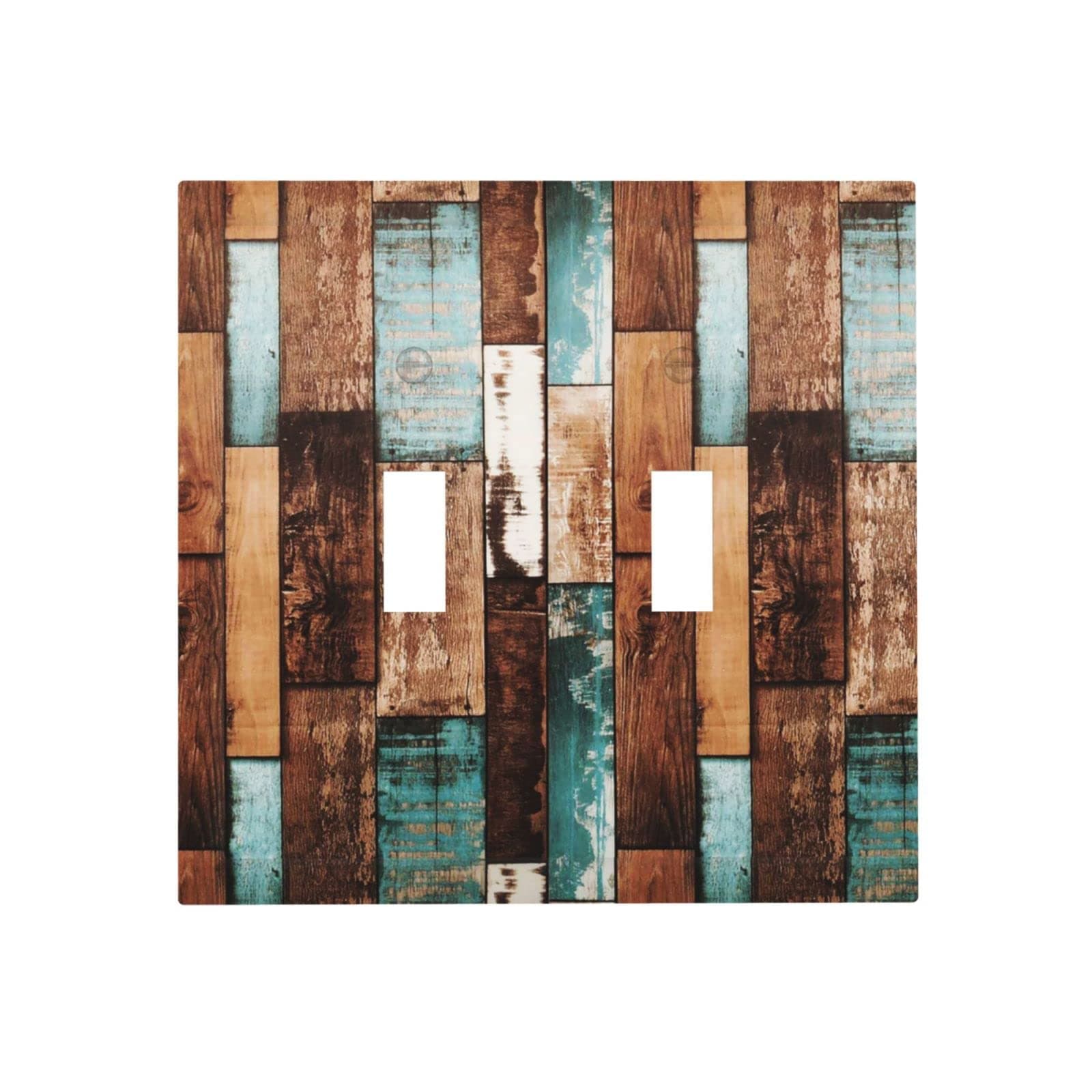 Vintage Wood Double Toggle Light Switch Cover 2 Gang Decorative Wall Plate Electrical Switchplate Rustic Plank Faceplate for Barn Door Farmhouse Country Chalet Decora