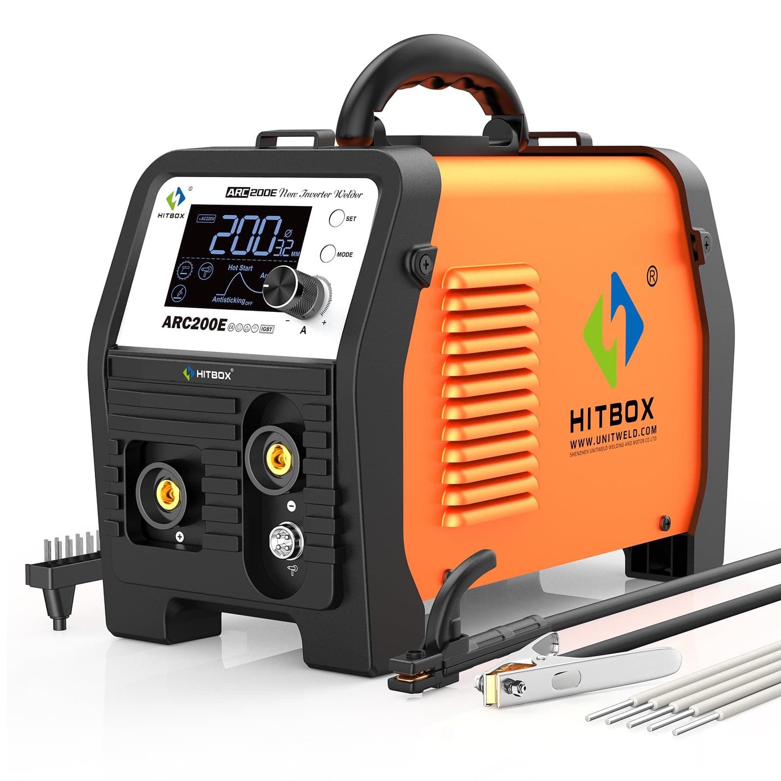 HITBOX 200A Stick Welder 240V, 3 in 1 Gasless Flux Core MIG/MMA/Lift TIG Welding Machine with Synergy, Large LED Display, IGBT Inverter Arc Welder Machine with Hot Start, Arc Force and Anti-Stick