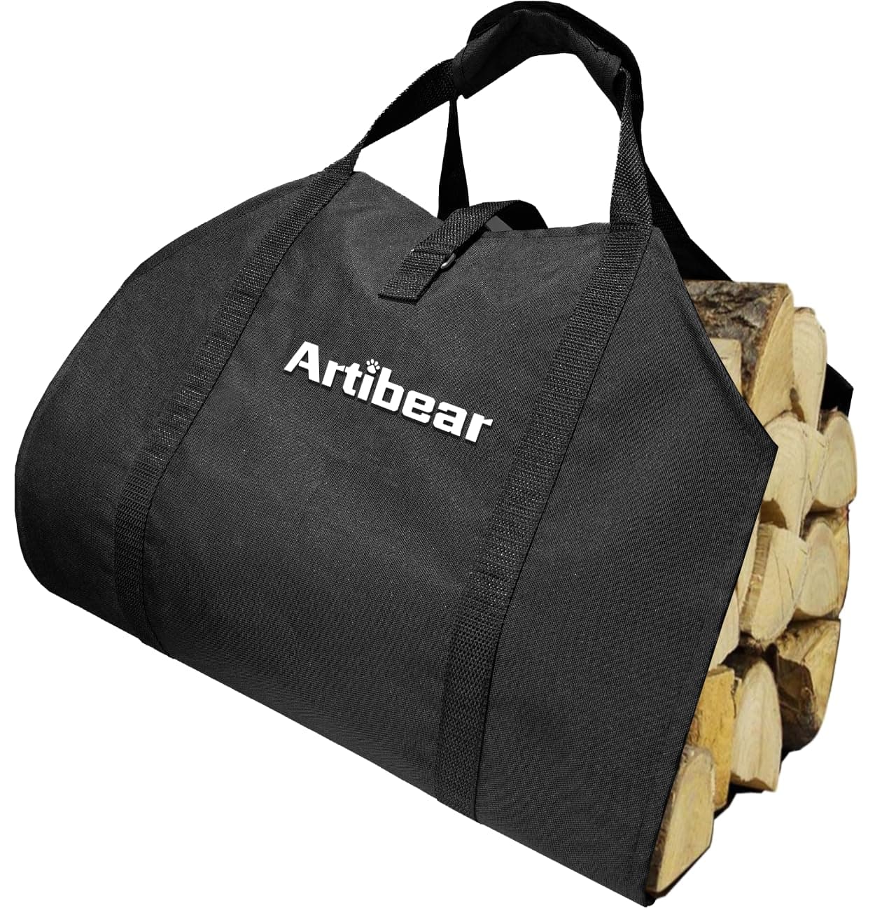 Artibear Outdoor Indoor Firewood Log Carrier Bag, 39” x 18”Waxed Canvas Holder Firewood Bag for Camping Fireplace