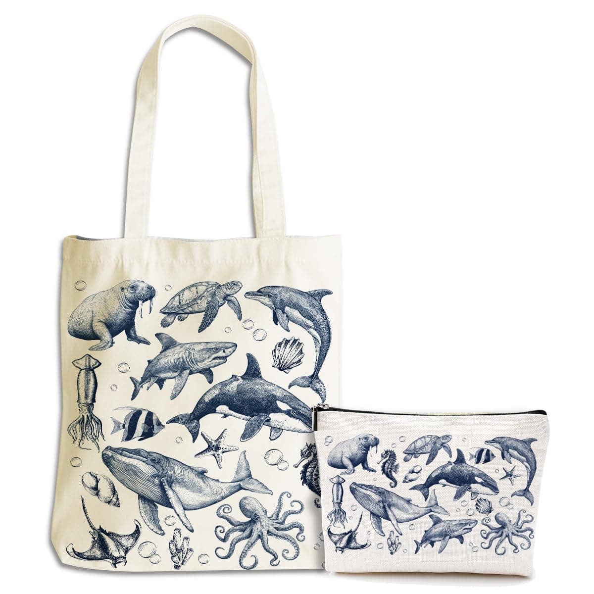 XLRSDF Dog Dinosaur Whale Shark Butterfly Mushroom Chicken Corgi Cat Gifts Canvas Tote Bag Makeup Bag for Women Birthday, Ocean 65, 9.8 * 7 inches