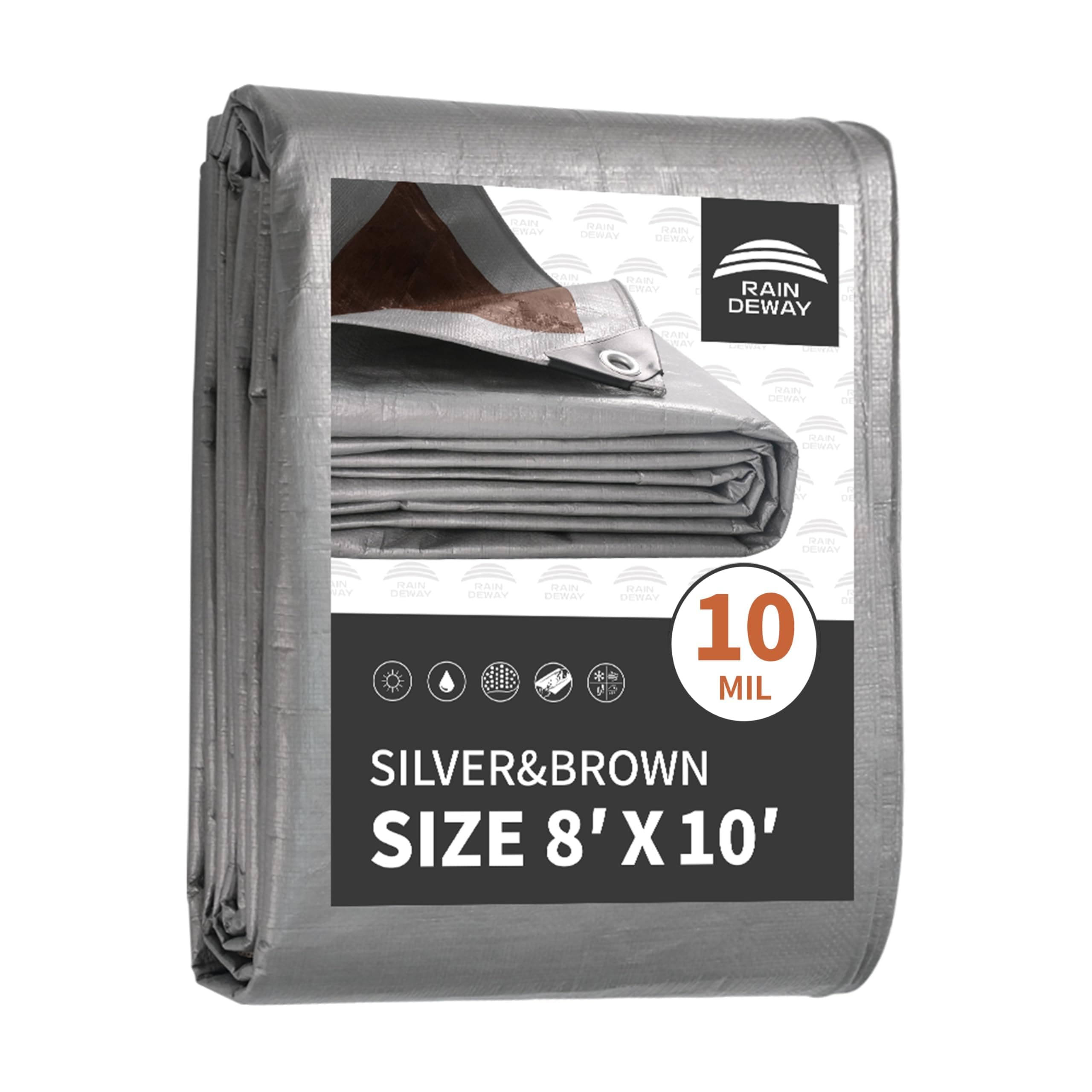 RAIANDEWAY Tarps Heavy Duty Waterproof 8x10 Feet 10Mil Poly Tarp Cover