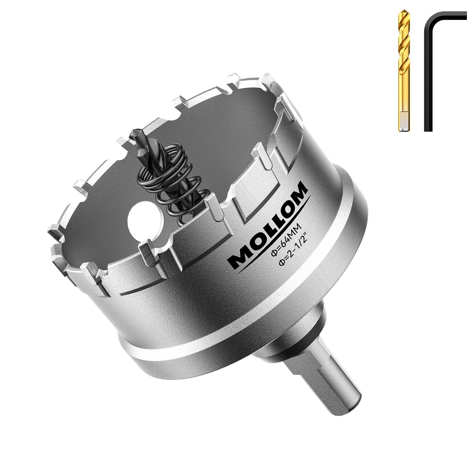 Mollom (2-1/2'' | 64mm) Heavy Duty Carbide Hole Saw with 2 Pilot Drill Bits, Hole Cutter cuts Stainless Steel, mild Steel, Iron, Copper, Brass, Plastic