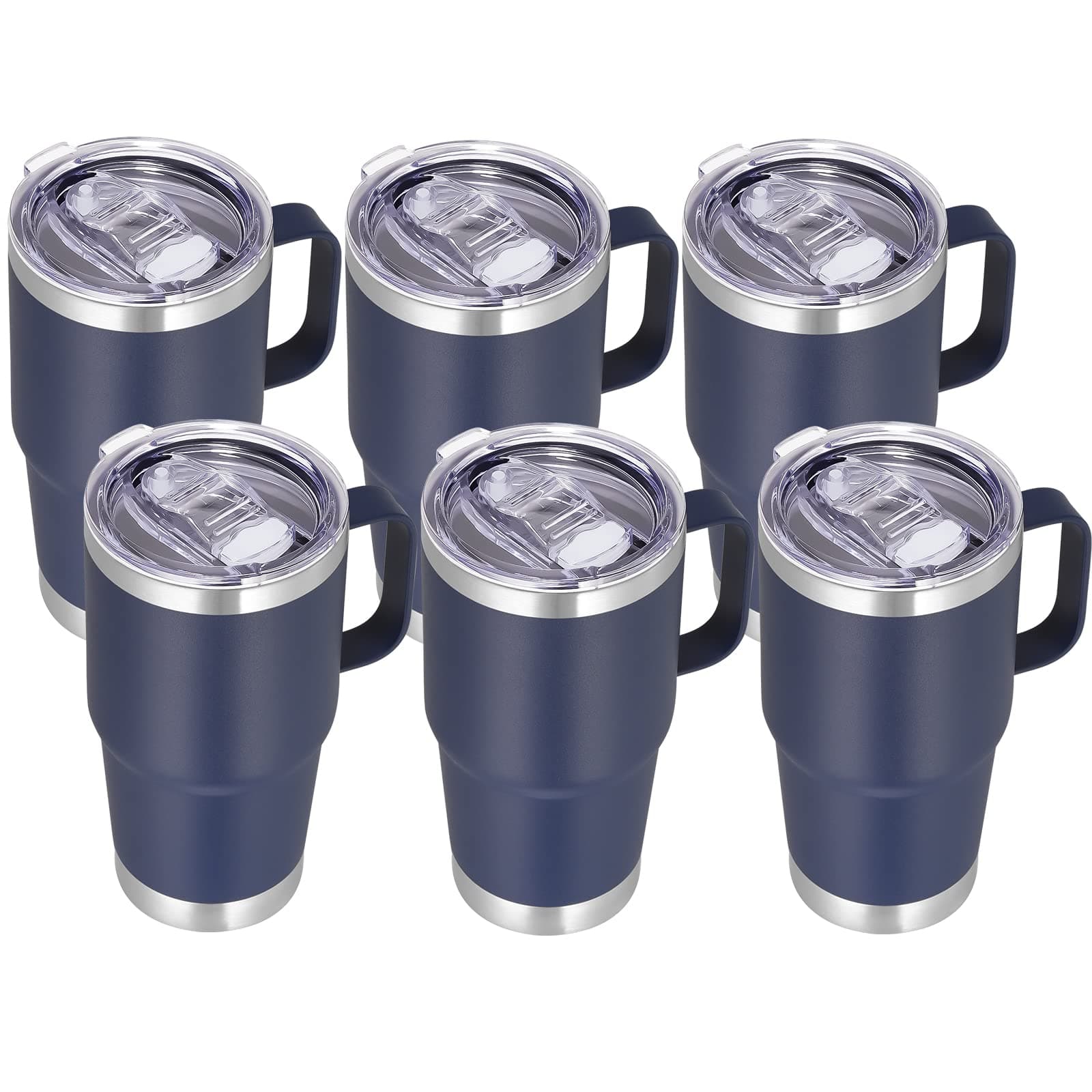 VEGOND 20 oz Tumbler Bulk with Handle Lid and Straw, Stainless Steel Insulated Travel Coffee Mug Set, Spill Proof Double Wall Metal Tumblers Cups, Navy Blue 6 Pack