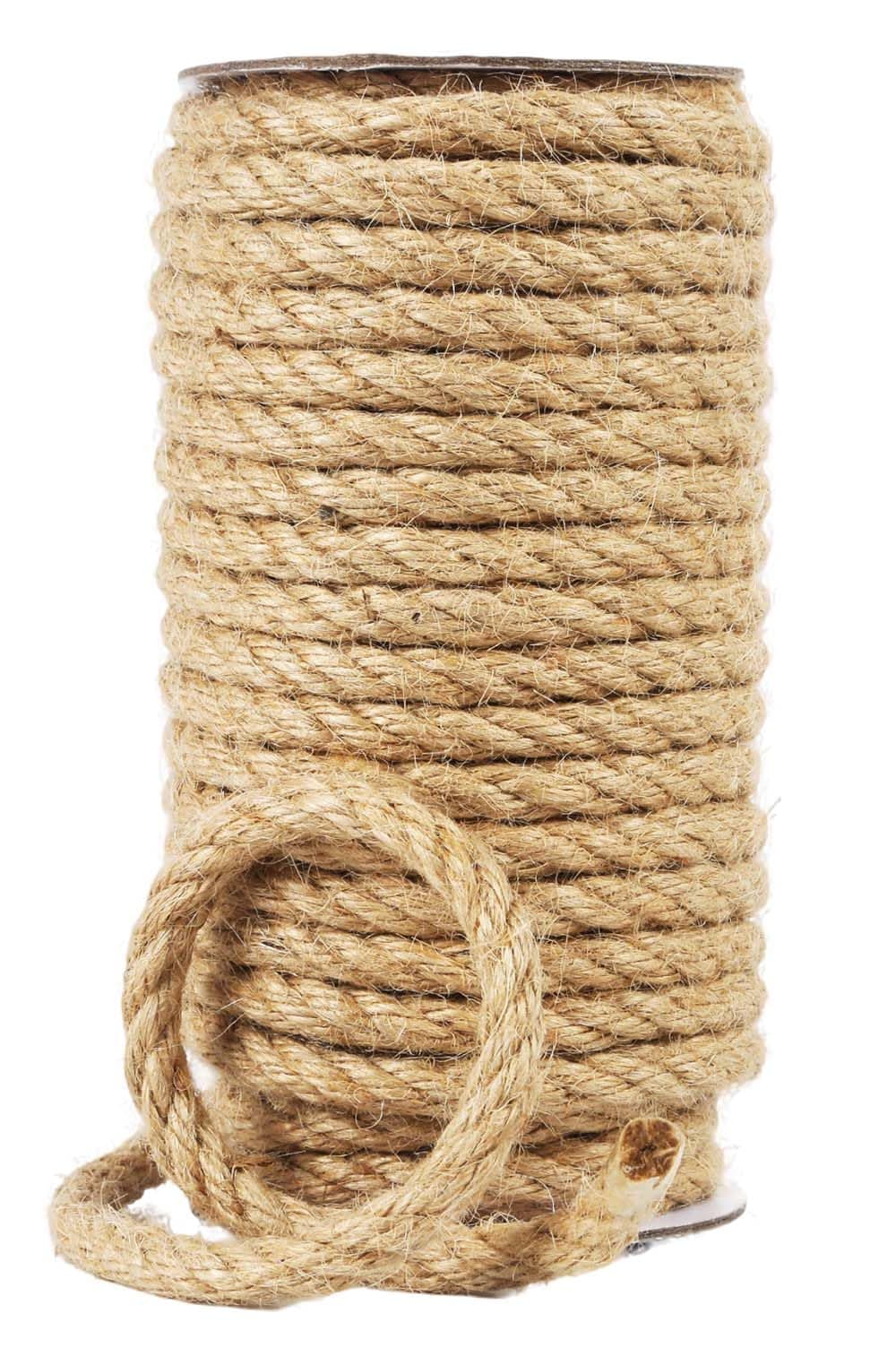 Radix Rope Natural Jute Twine, 8MM x 50FT Jute Rope Roll, Heavy Duty Thick Twine for Cat Scratching Post, Bundling, Gardening and DIY Crafts