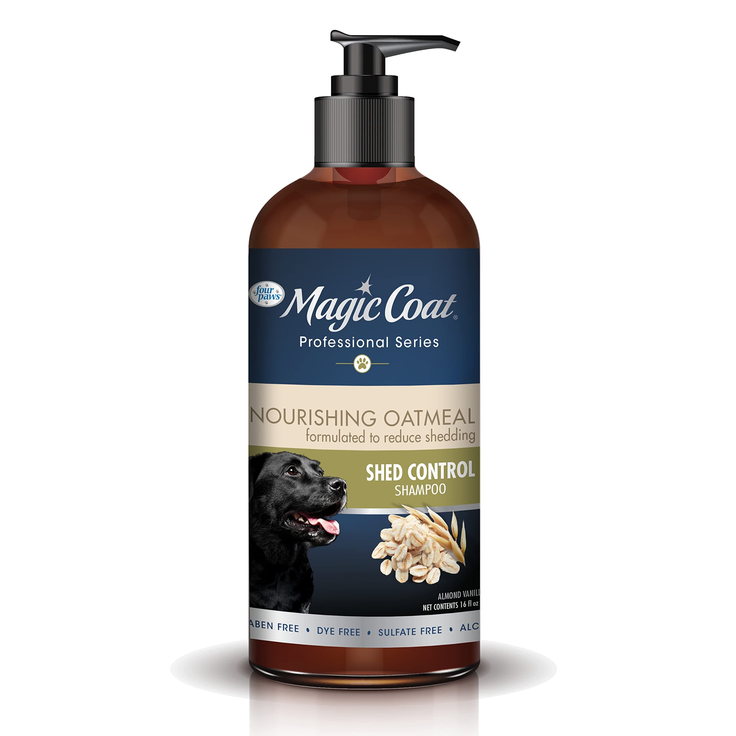 Four Paws Magic Coat Professional Series Nourishing Oatmeal Shed Control Deshedding Shampoo for Dogs, Paraben & Sulfate Free Dog Wash, Almond Vanilla Scent, 16 Ounce