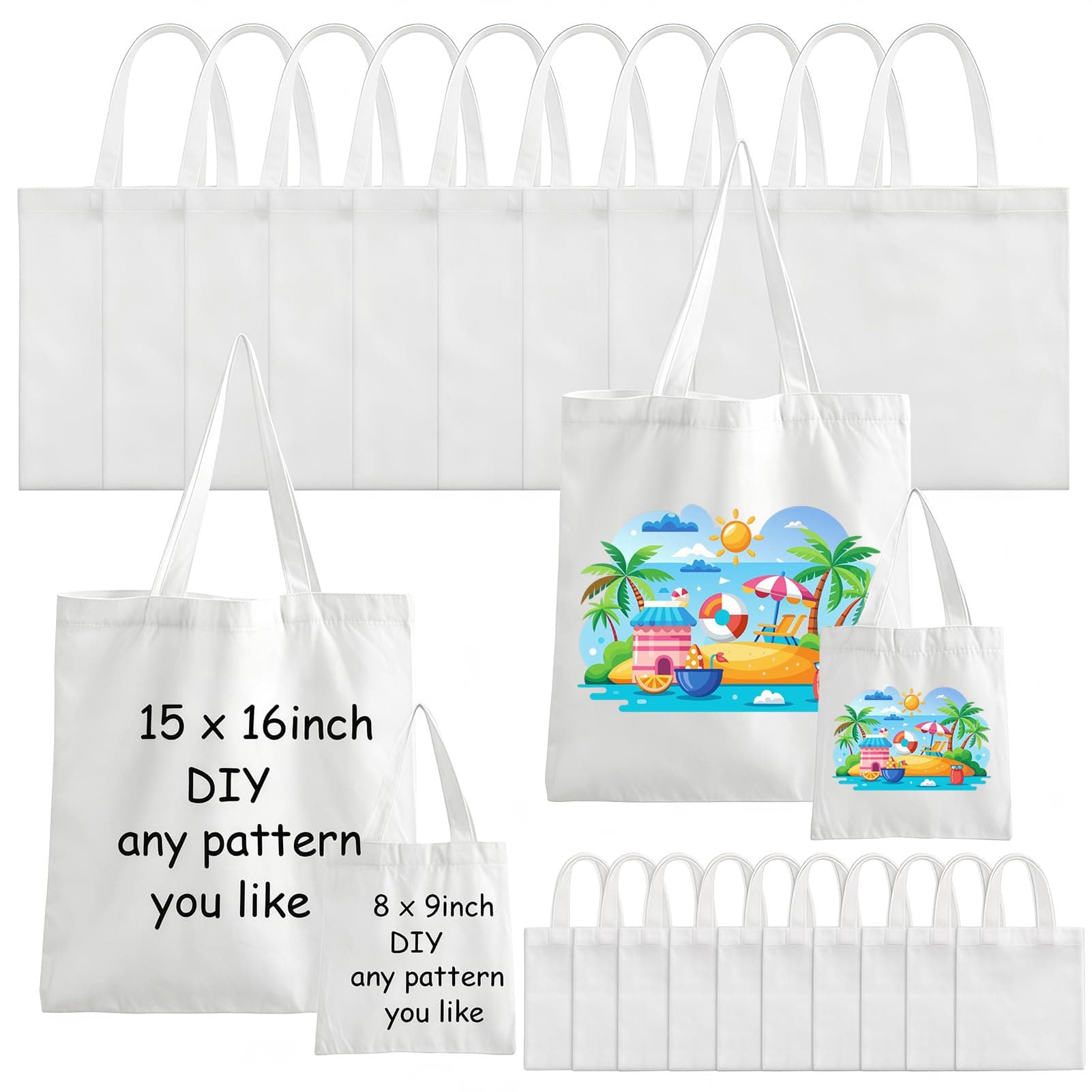 TAOZIM Sublimation Blank Tote Bags, 20Pcs Canvas Tote Bags 16.1 x 15.4 Inch, 9.1 x 8.3 Inch Small Canvas Tote Bag Reusable Grocery Bags Shopping Cloth Bag for Heat Transfer, DIY, Easter Craft, White