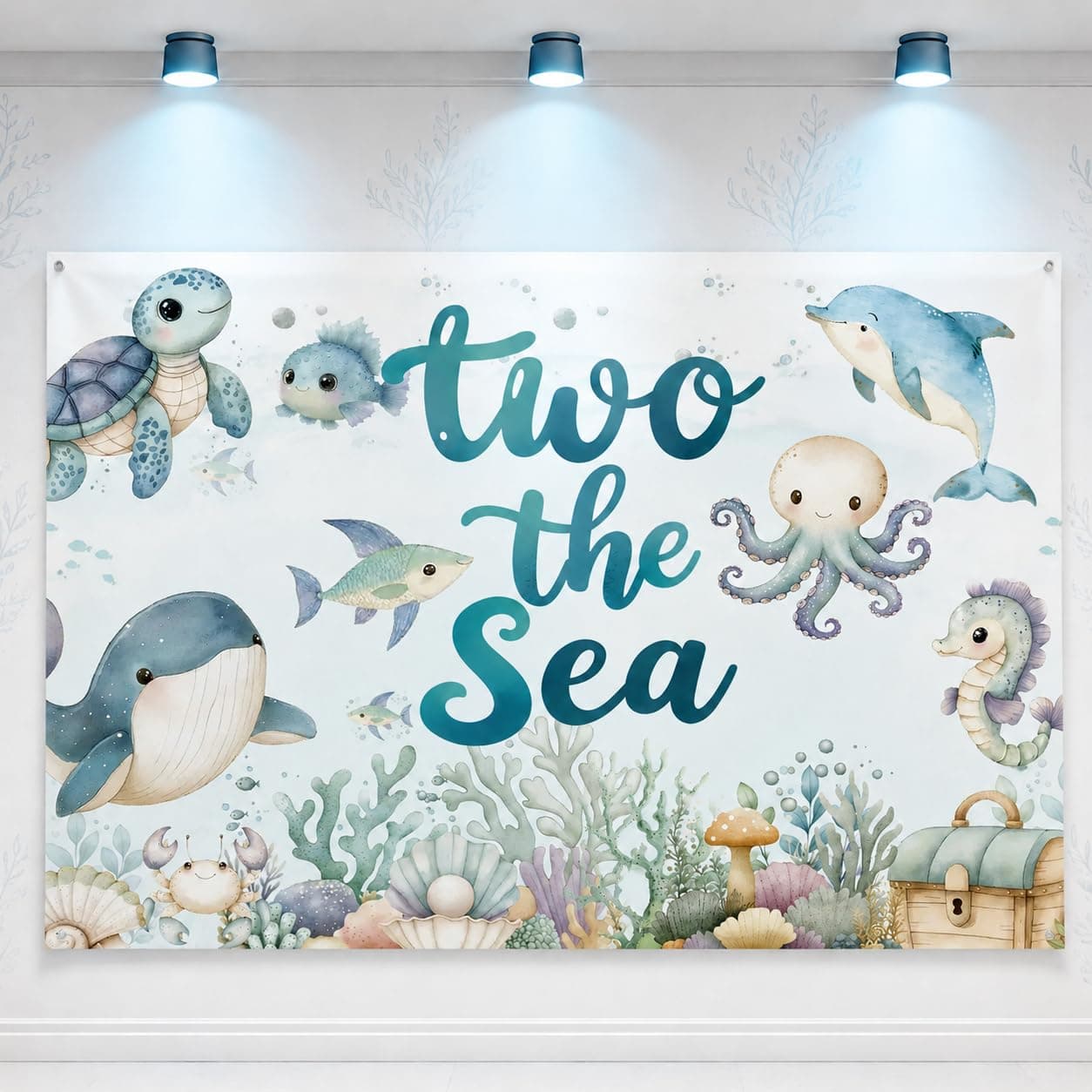 Two the Sea 2nd Birthday Backdrop Banner for Boys Girls, Ocean Animal Second Birthday Party Decorations, Under the Sea 2nd Birthday Photo Booth Background Decor