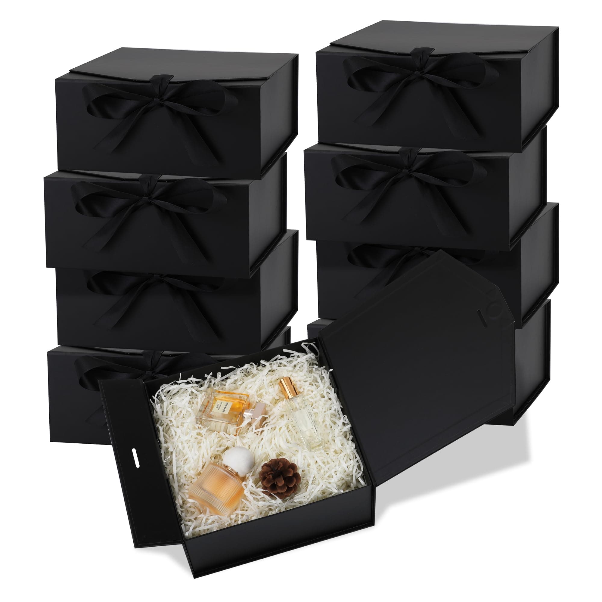 OEMVALATY 8-Pack Gift Boxes,9.5x6x3 Inch Gift Box with Magnetic Lid and Ribbon, Bridesmaid Proposal Box for Wedding, Storage, Present（Black）