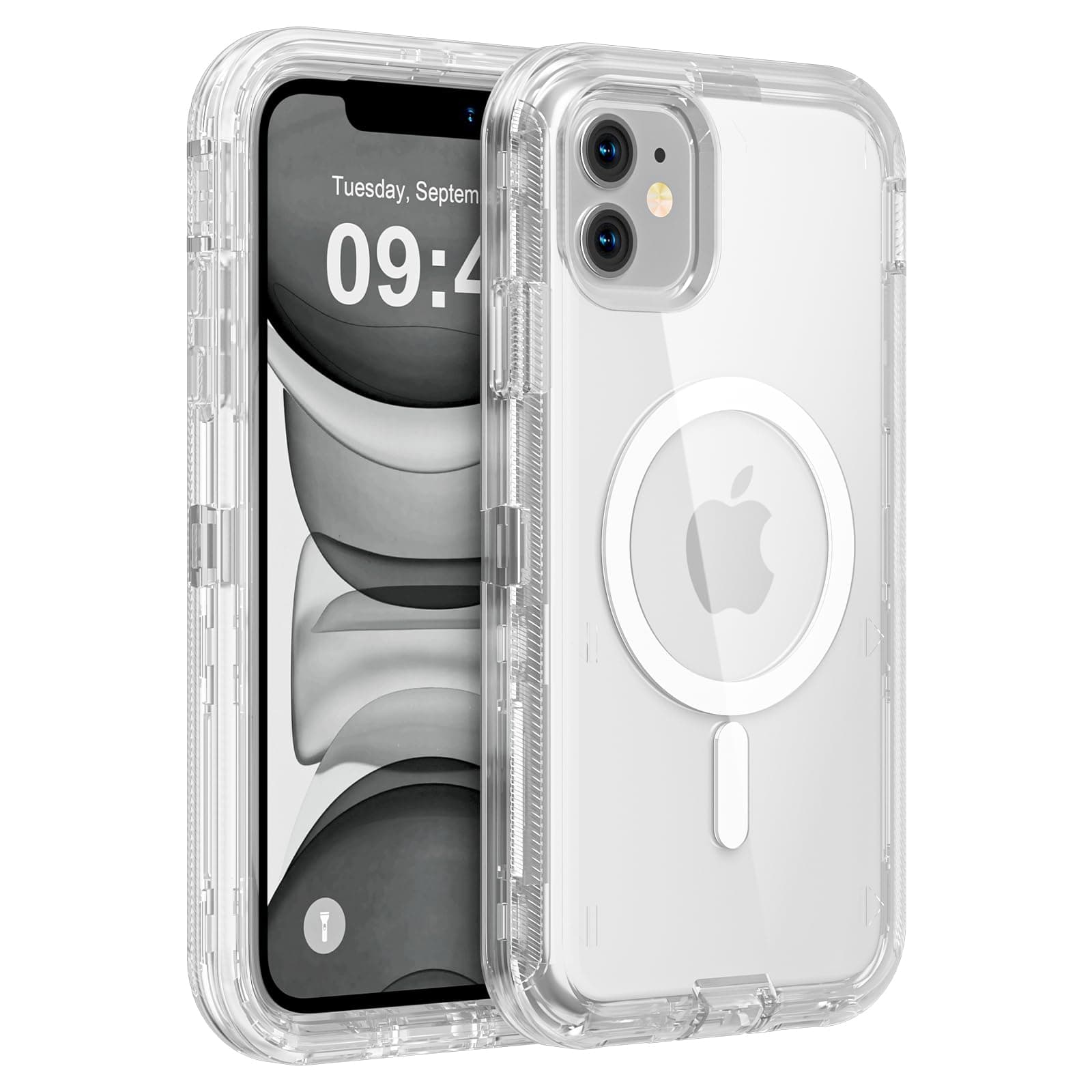Follaroma for iPhone 11 Case, Compatible with MagSafe, Heavy Duty Shockproof Protection Phone Case, Anti-Drop, Triple Layer Transparent Magnetic Phone Case for iPhone 11, 6.1", Clear