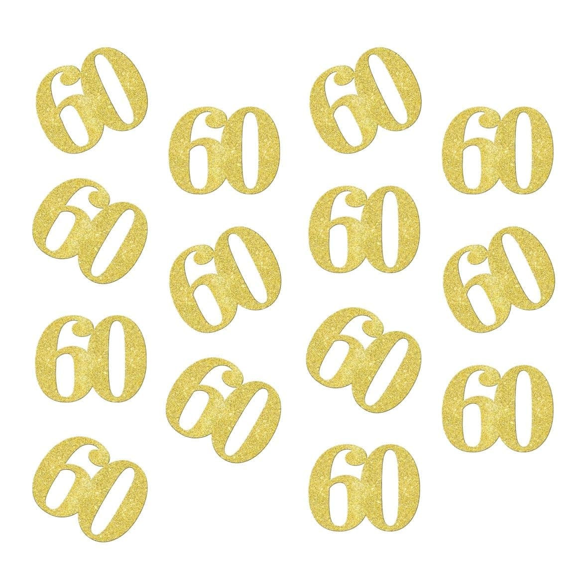 Double Side Gold Glitter Paper Numbrer 60 Confetti 60 Paper Scatter Table Confetti for 60th Birthday Party 60th Anniversary Party Decoration, 100pcs
