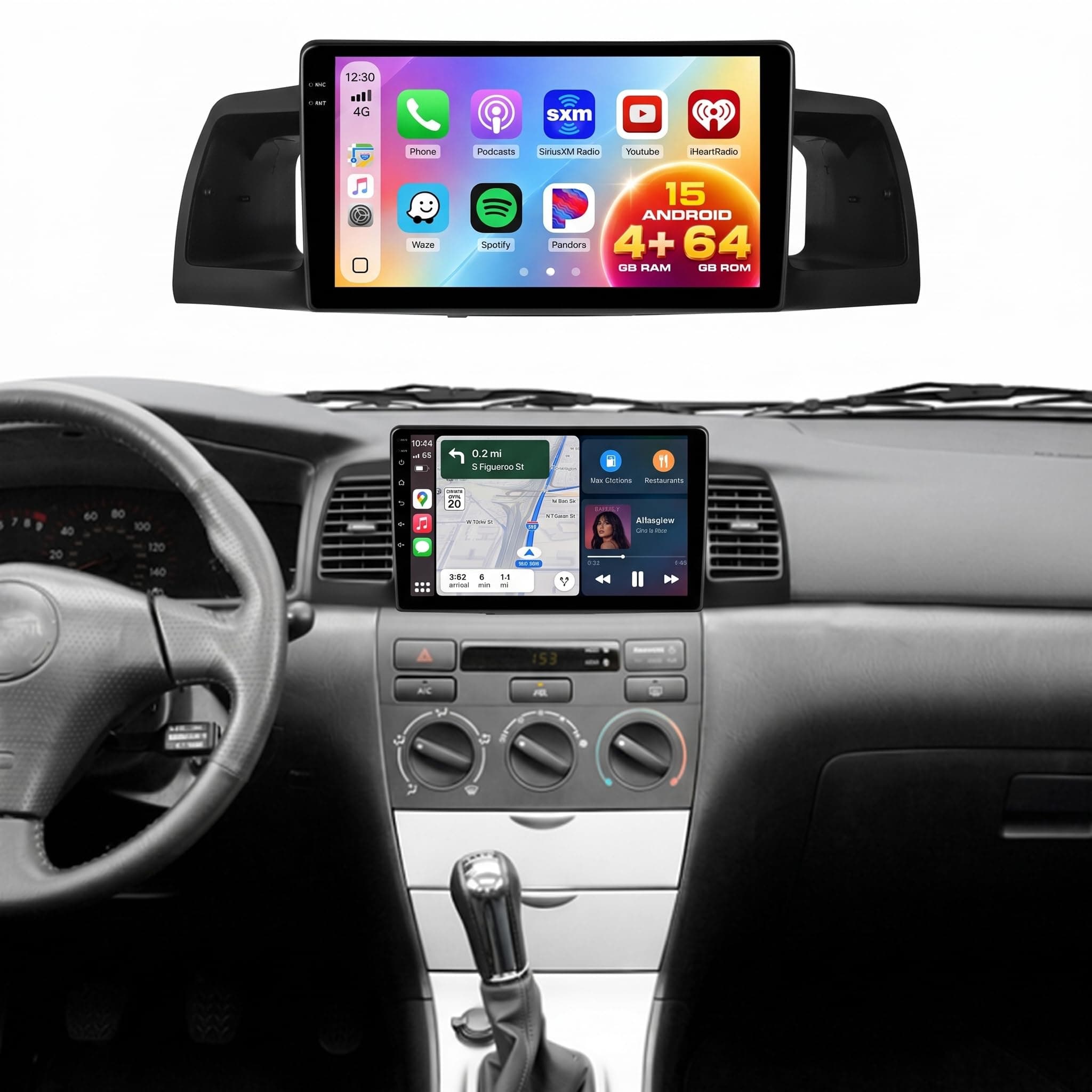[4+64G] Android 15 Car Radio for Toyota Corolla EX 2005-2012 with CarPlay Wireless and Android Auto, 9 Inch Touch Screen Car Stereo for Corolla with GPS Bluetooth 5.0