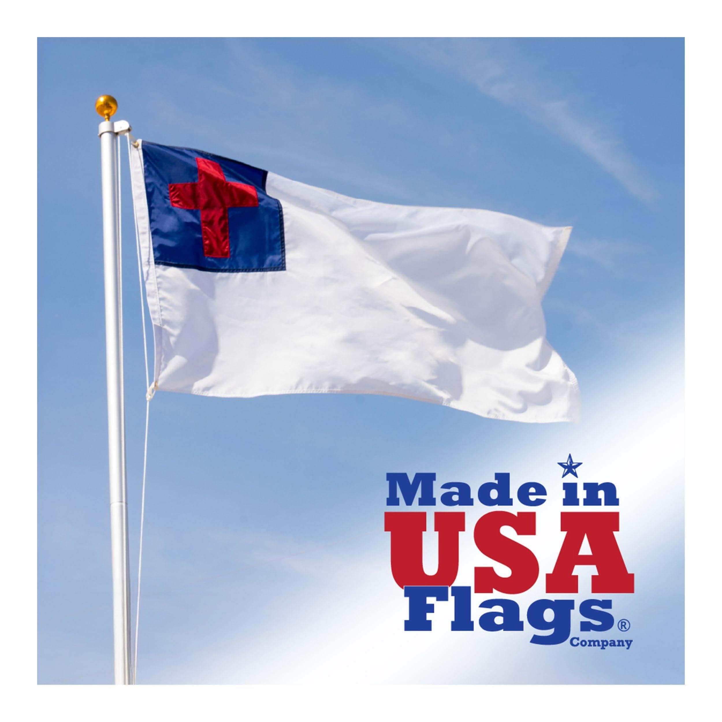 Made in USA Flags CHRISTIAN FLAG 3x5 ft - Beautiful Outdoor CHRISTIAN FLAG Fully Sewn using Durable All Weather FADE RESISTANT PREMIUM SOLARMAX NYLON with APPLIQUED CHRISTIAN CROSS 100% Made in USA