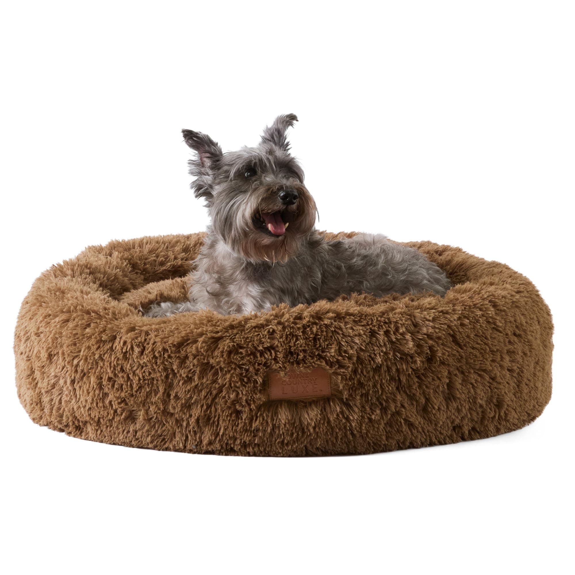 TOWN & COUNTRY LUXE CuddleTown Fuzzy Solid Donut Pet Bed, Soft, Cozy & Calming, Water Repellent, Non-Slip Bottom, 100% Machine Washable, Brown, Medium 28"x28"x7" Round