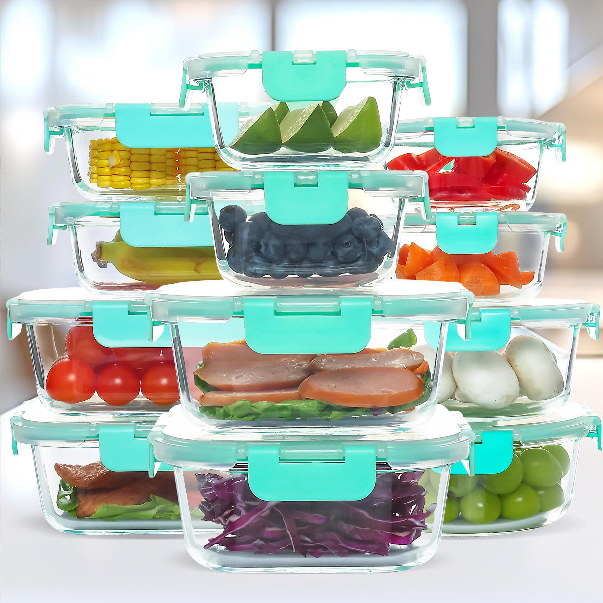 12 Pack Glass Food Storage Containers, Meal Prep Containers - Mint Green
