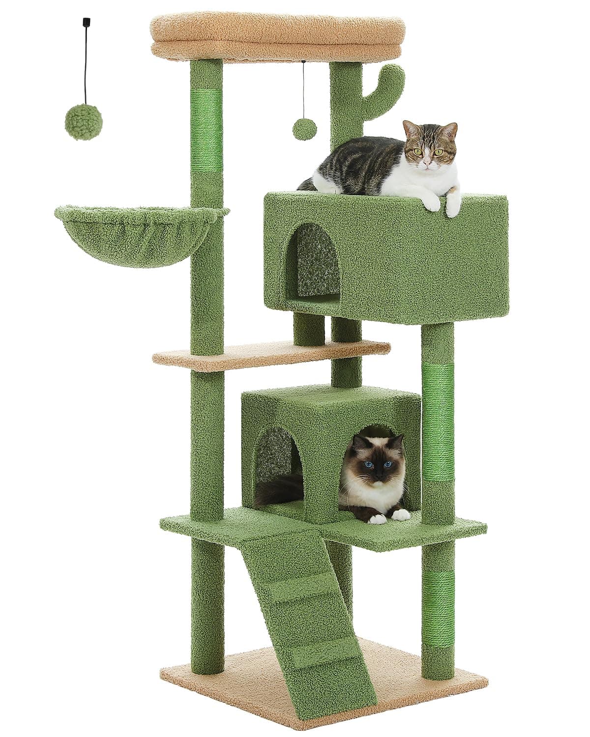 PEQULTI Cactus Cat Tree for Indoor Cats, 56.3" Cat Tower with 2 Condos