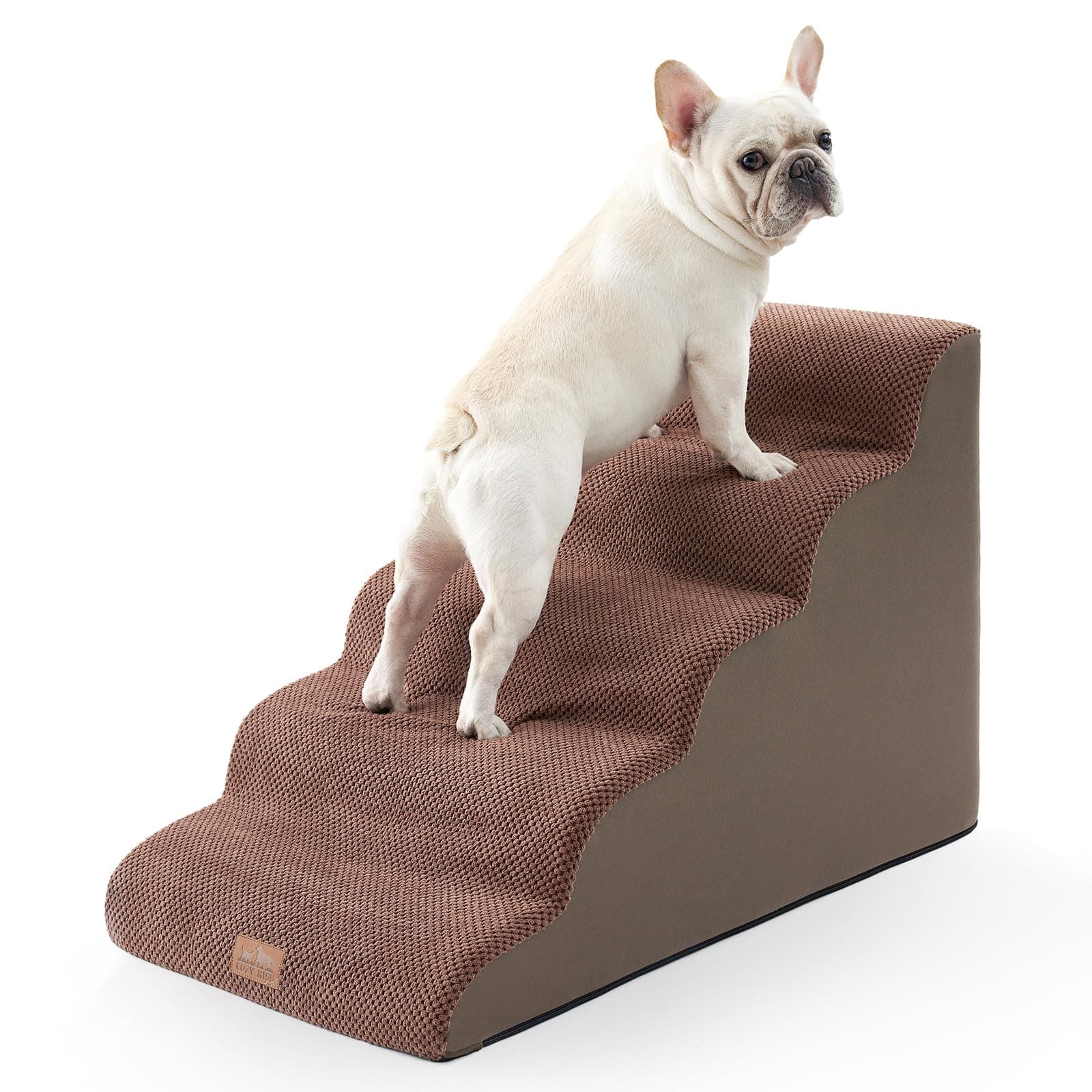 COZY KISS Extra Wide Dog Stair for Small Dog, 5 Step Pet Ramp for Bed