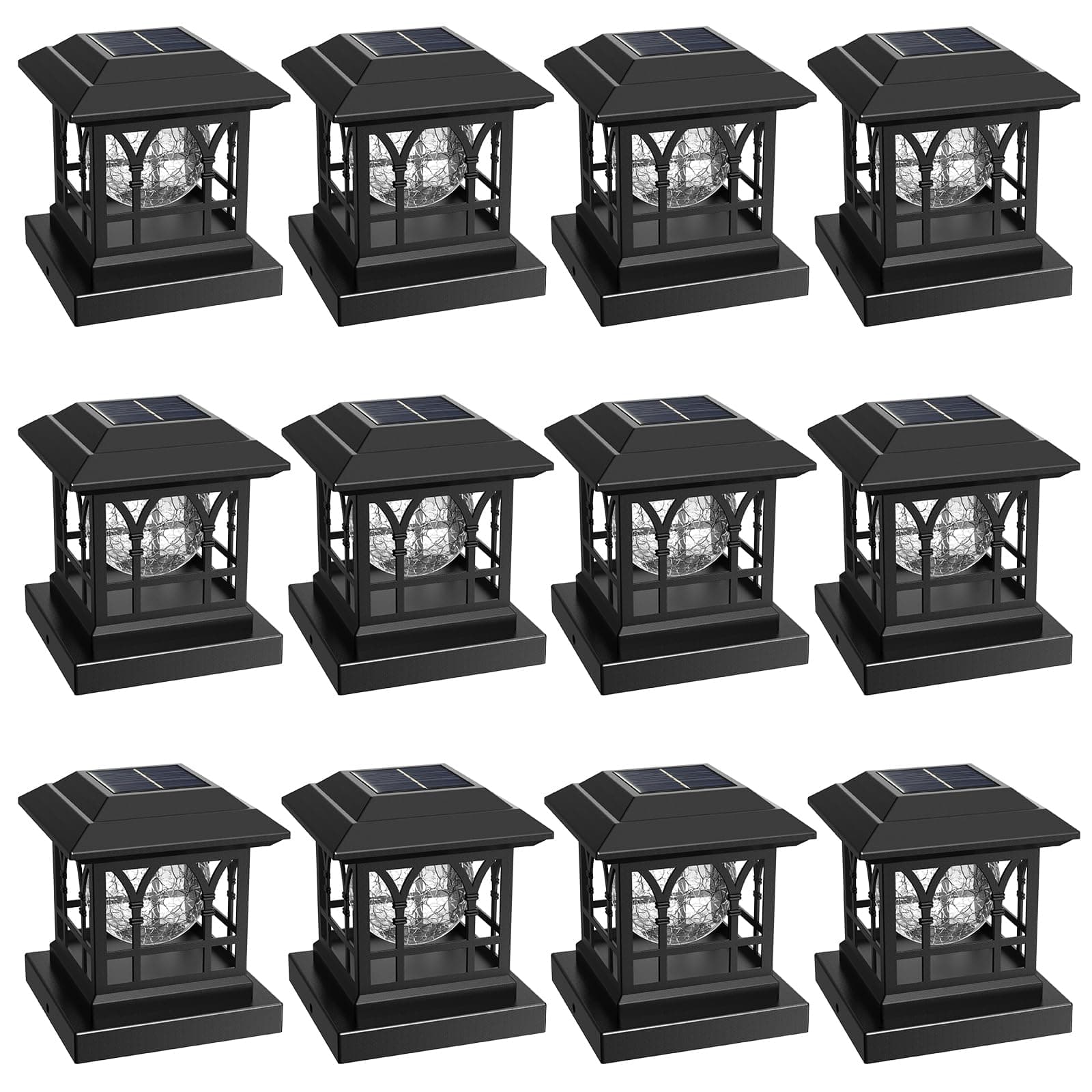 AEYANZZ Fence Post Solar Lights Crackle Glass Solar Post Cap Lights