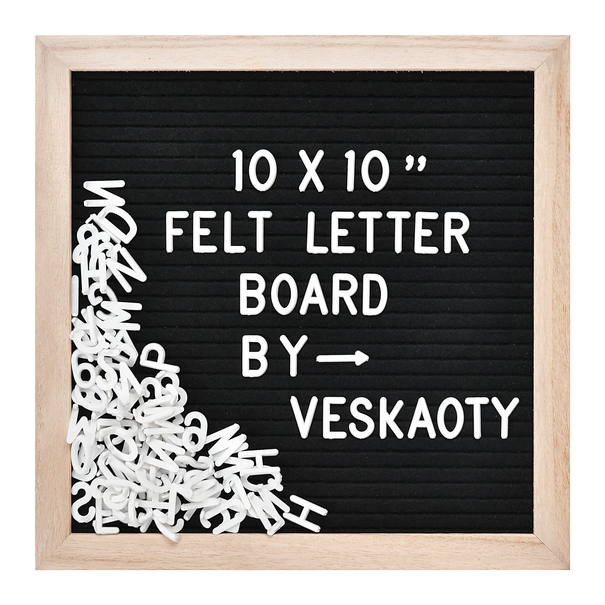 Veskaoty Felt Letter Board with 294 Letters, 10 x 10 Inch, Black & Wood