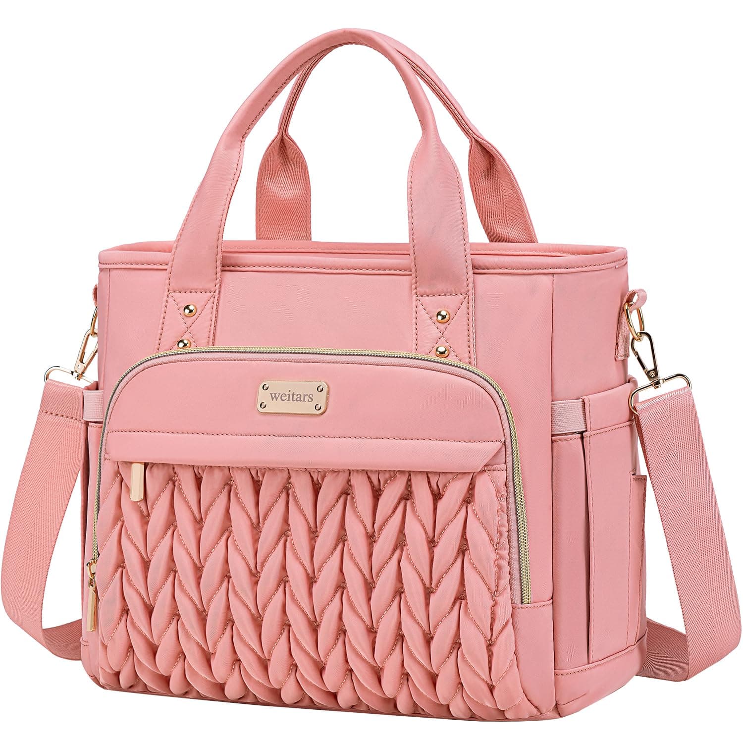 Weitars Insulated Lunch Bag for Women,Leak Proof Lunch Box for Work,Extra Large Lunch Tote Bag With Removable Shoulder Strap with Side Pockets,Reusable Lunch Bag For Picnic Hiking (Pink-02)