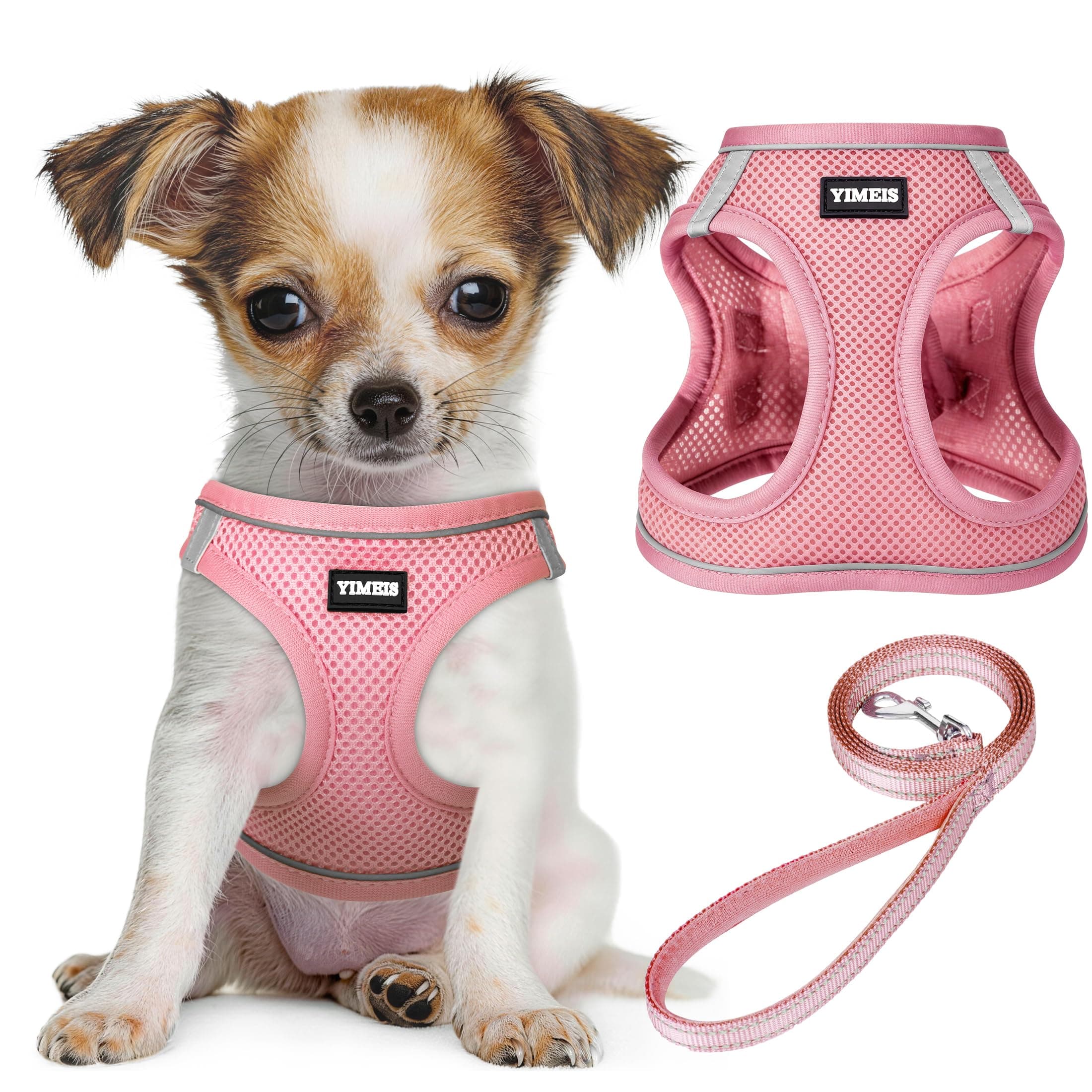 YIMEIS Dog Harness and Leash Set, No Pull Soft Mesh Pet Harness, Reflective Adjustable Puppy Vest for Small Medium Large Dogs, Cats (Pink, Small (Pack of 1)