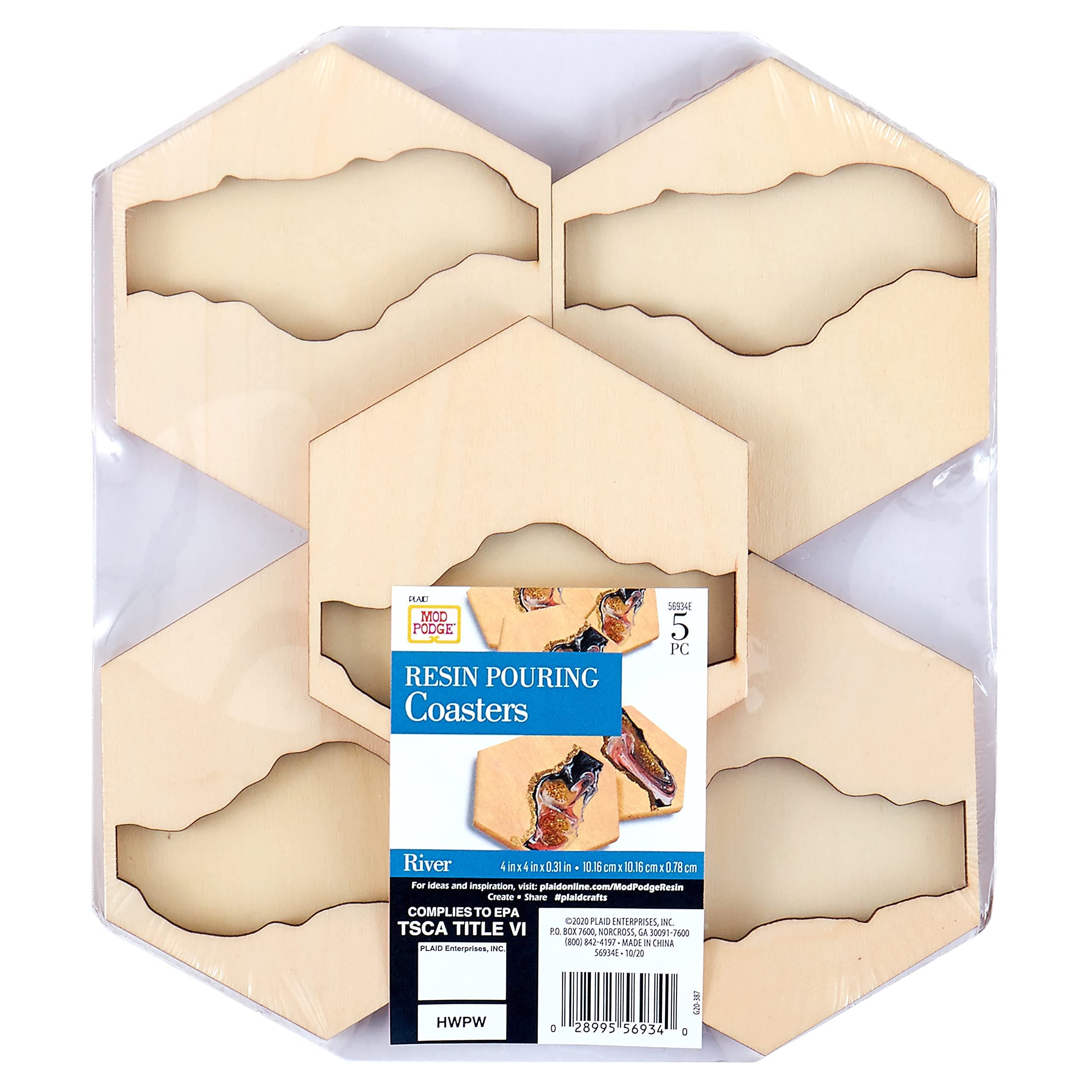 Mod Podge, River Set of 5 Coaster Kit, Surface for Epoxy, DIY Wood Pouring Supplies for Resin Arts and Crafts, 56934E
