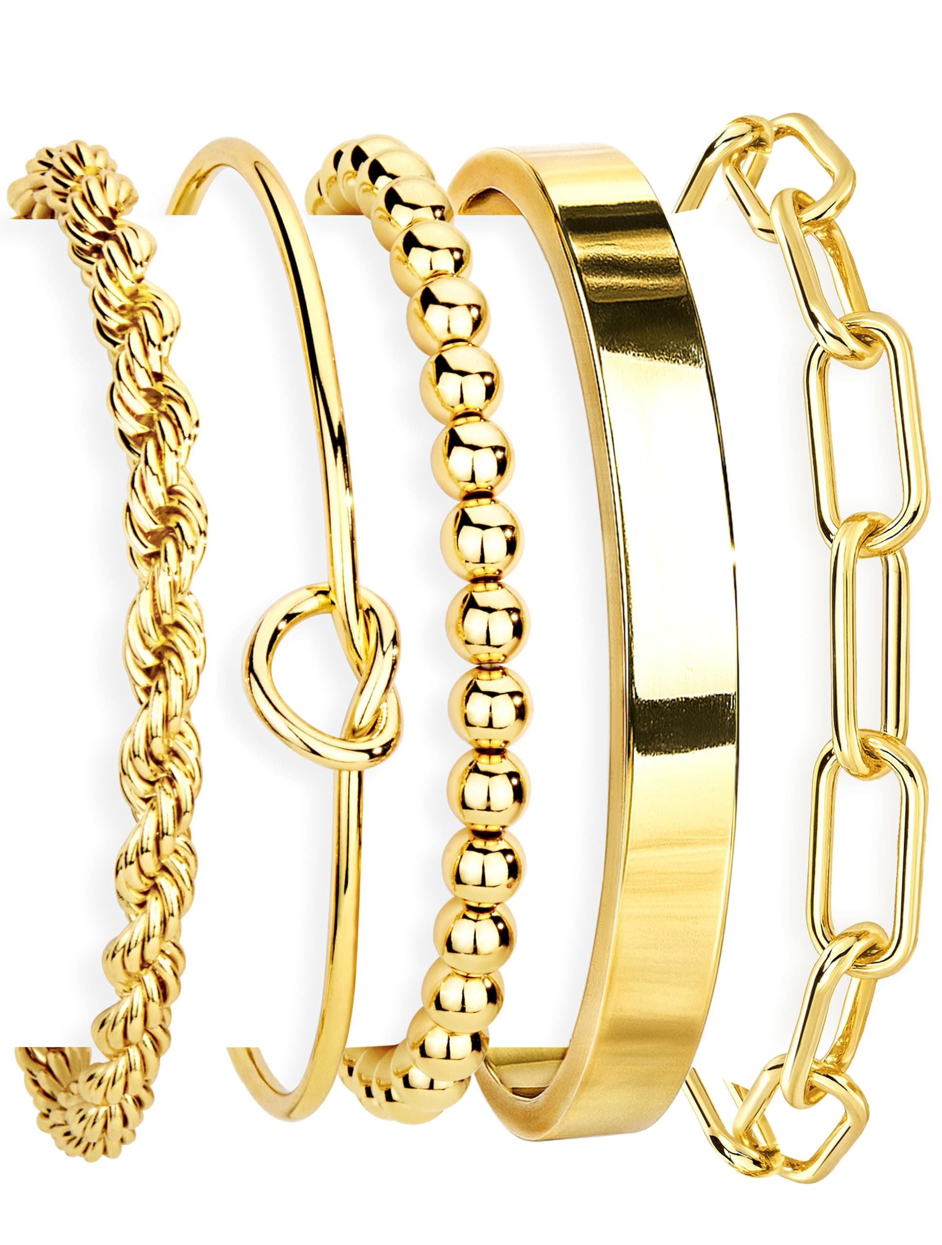 Gokeey Gold Cuff Bracelets for Women Trendy Waterproof, 14K Gold Plated Chunky Gold Bangles Beaded Bracelet for Women Fashion Accessories, Stackable Rope Forever Love Knot Infinity Paperclip Cuban Twist Bracelets Stack Set Bold Vintage Statement Jewelry