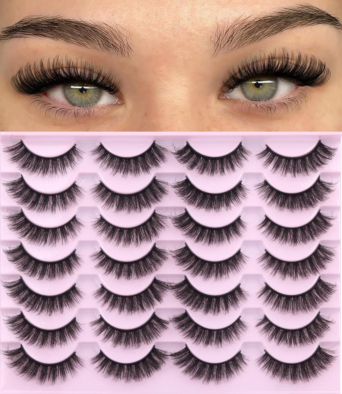 False Eyelashes D Curl Faux Mink Lashes Fluffy Fake Lashes Extensions Wispy Lash Soft Russian Strip Eyelashes Pack, 14 Pairs