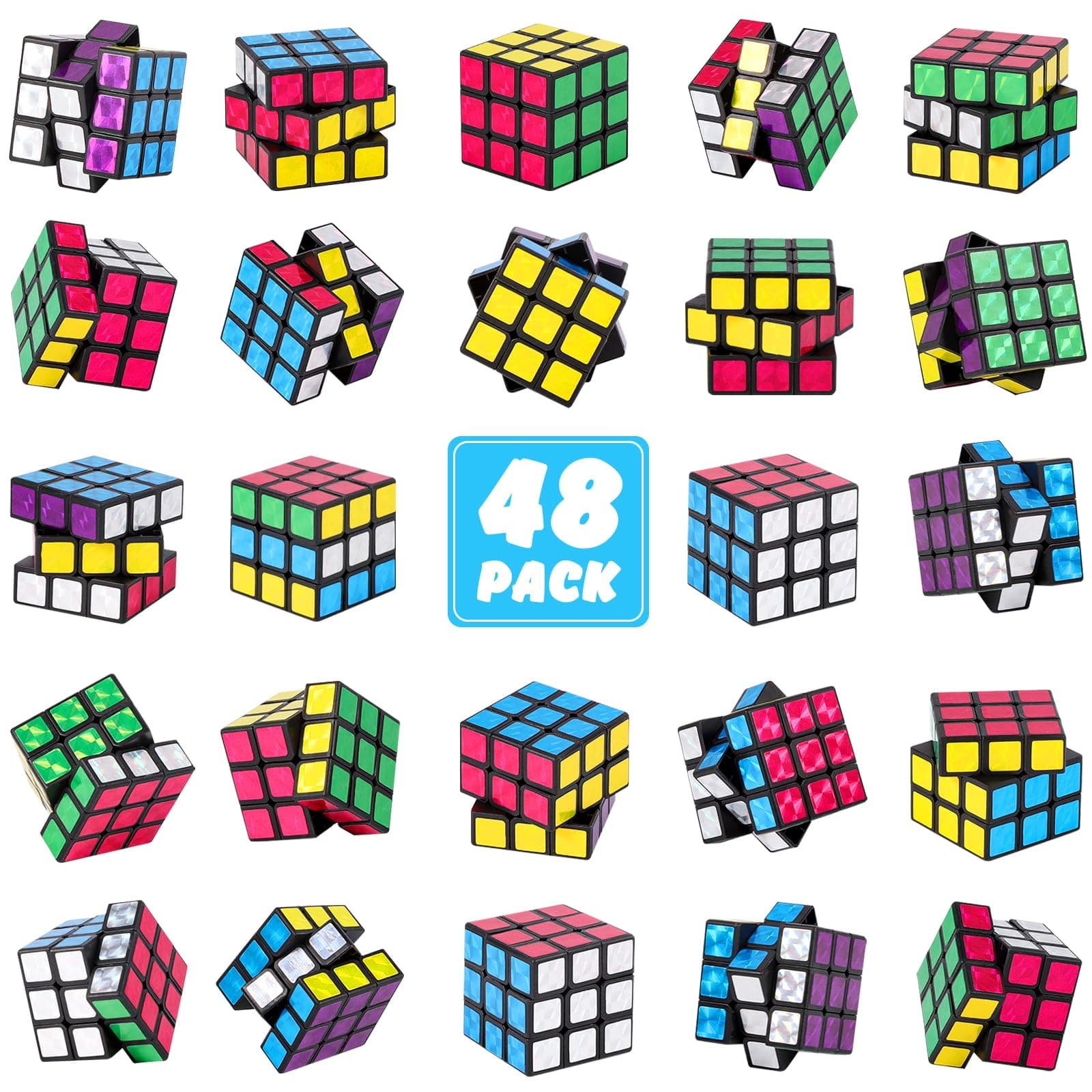 ASONA 24Pcs Mini Cubes Bulk, Holographic Puzzle Cubes Birthday Party Favors, 1.18in 3×3×3 Cube Set, Stress Relief Toys, Party Favors Cube, Party Supplies for Boys and Girls, Kids and Adults