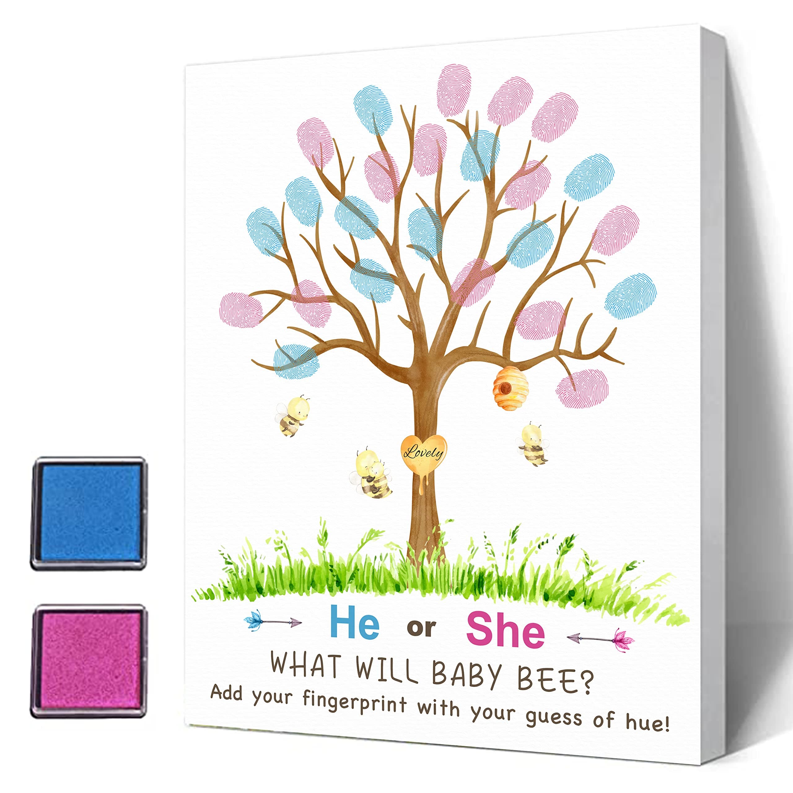 Misaidou Gender Reveal Fingerprint Tree Canvas Decoration, Gender Reveal Party, Bee Baby Shower Guest Book Party Ideas, Baby Shower Guest Book Decoration