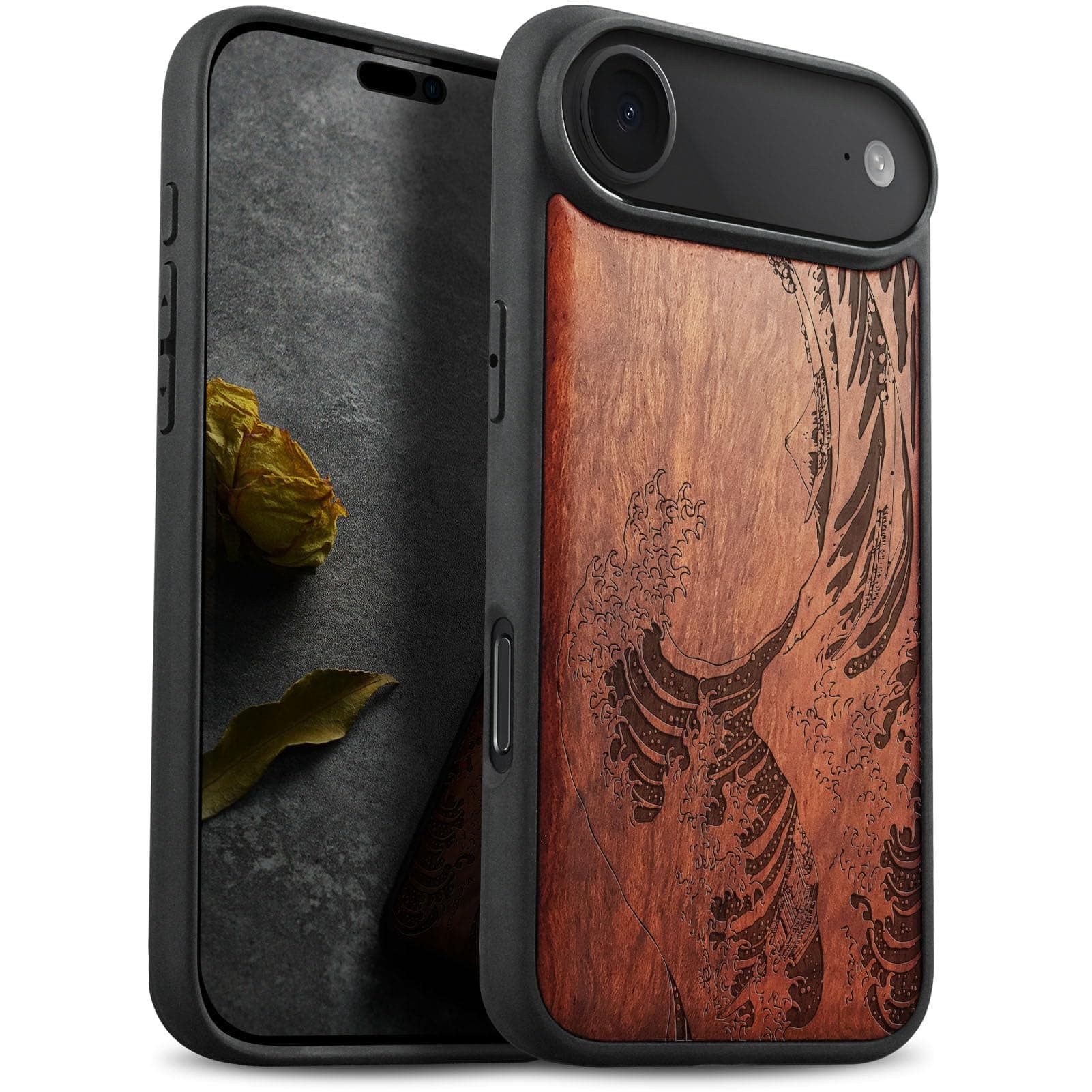 Carveit Magnetic Wooden Case for iPhone Air Case, Wood Artisan Engraved & Soft TPU Shockproof Cover, Compatible with MagSafe 17 Air Wireless Chargers (Wave Reimagined) Rosy