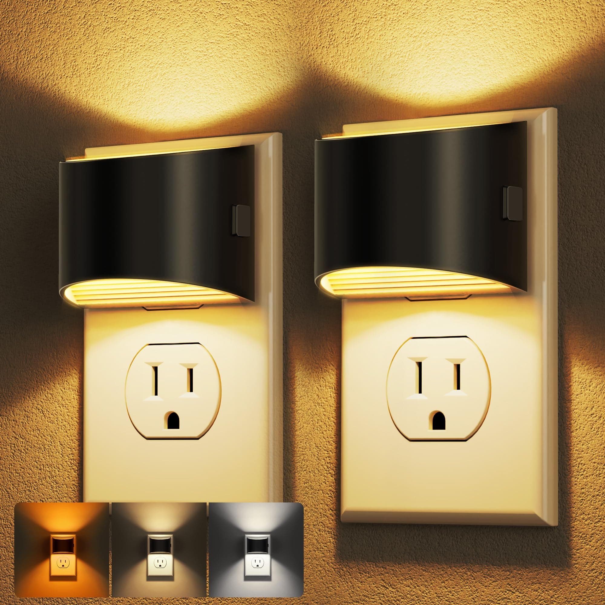 DORESshop Dimmable Night Light Plug in, 0.5W Vintage LED Dusk to Dawn Sensor Night Light, 2 Color Temperature Switch, Adjustable Brightness 15LM or 30LM, 110V, for Bedroom, Hallway, Nursery, 4 Pack